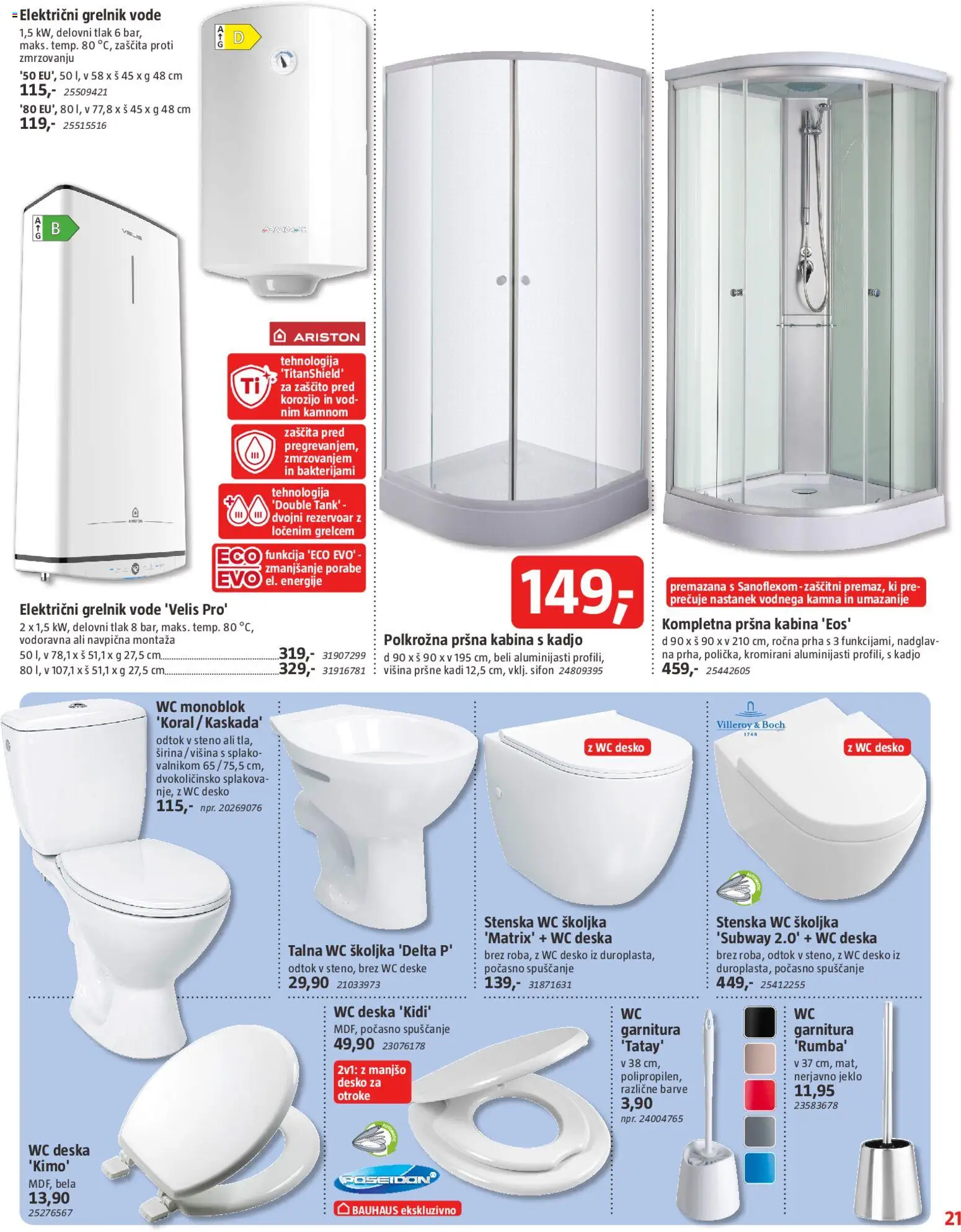 Novi Bauhaus katalog ponudbe – veljaven od 27.11.2025 | Stran: 21 | Izdelki: Prha, WC školjka, WC deska, Grelnik vode