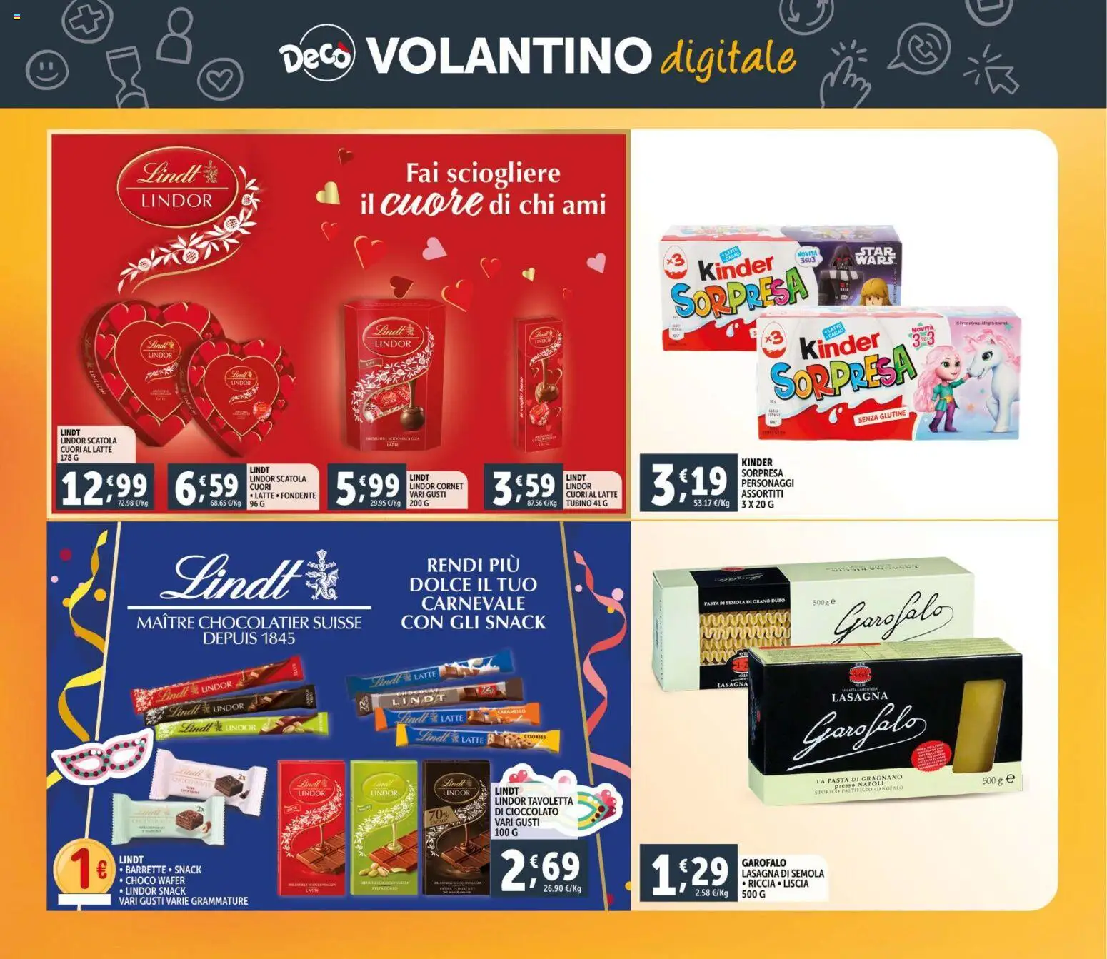 Volantino Decò del 11.02.2026 | Pagina: 29 | Prodotti: Cioccolato, Lasagna, Pasta, Scatola