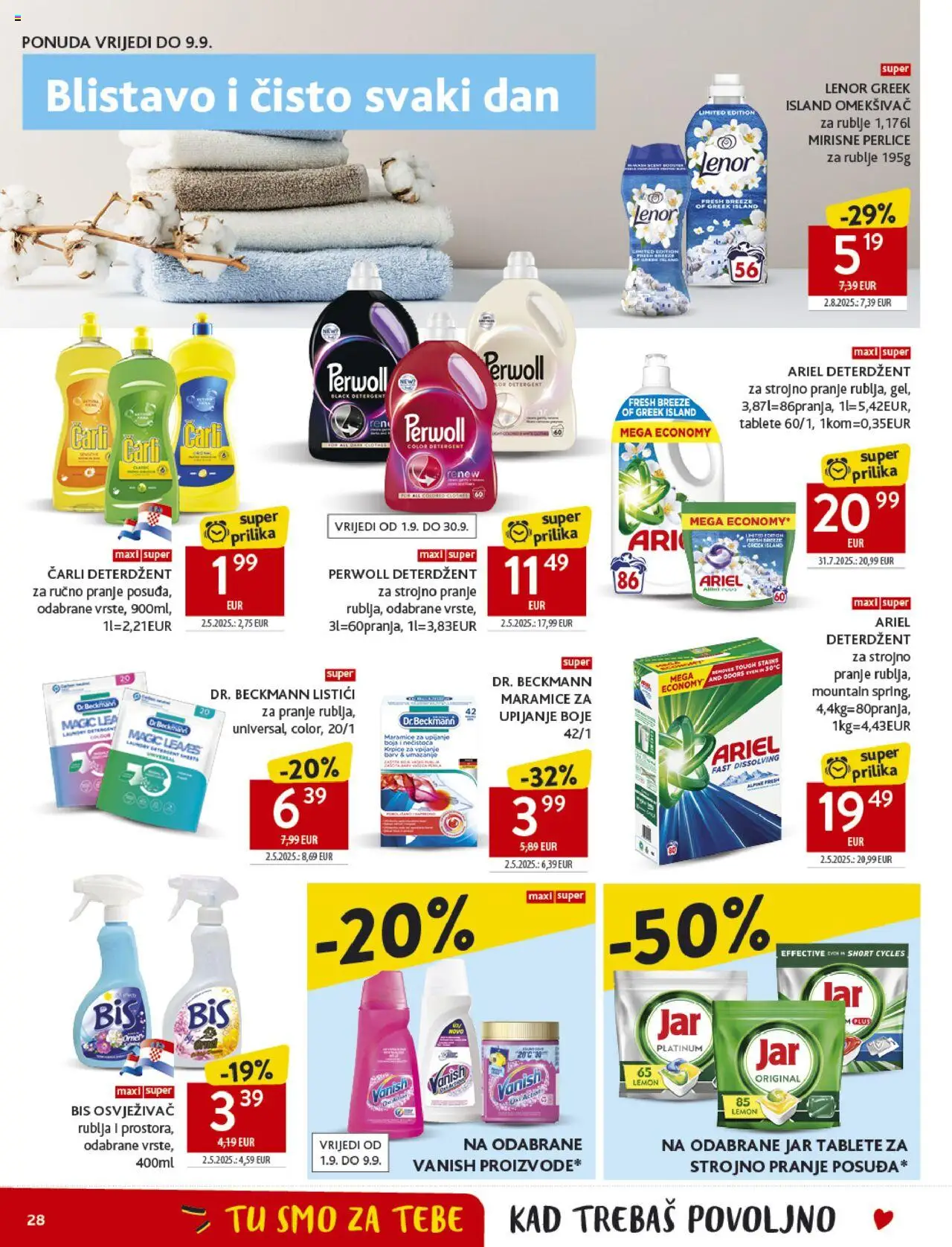 Konzum HR akciós ujság - amely érvényes a következő dátumtól: 27.08.2025 | Oldal: 28 | Termékek: Ariel, Perwoll