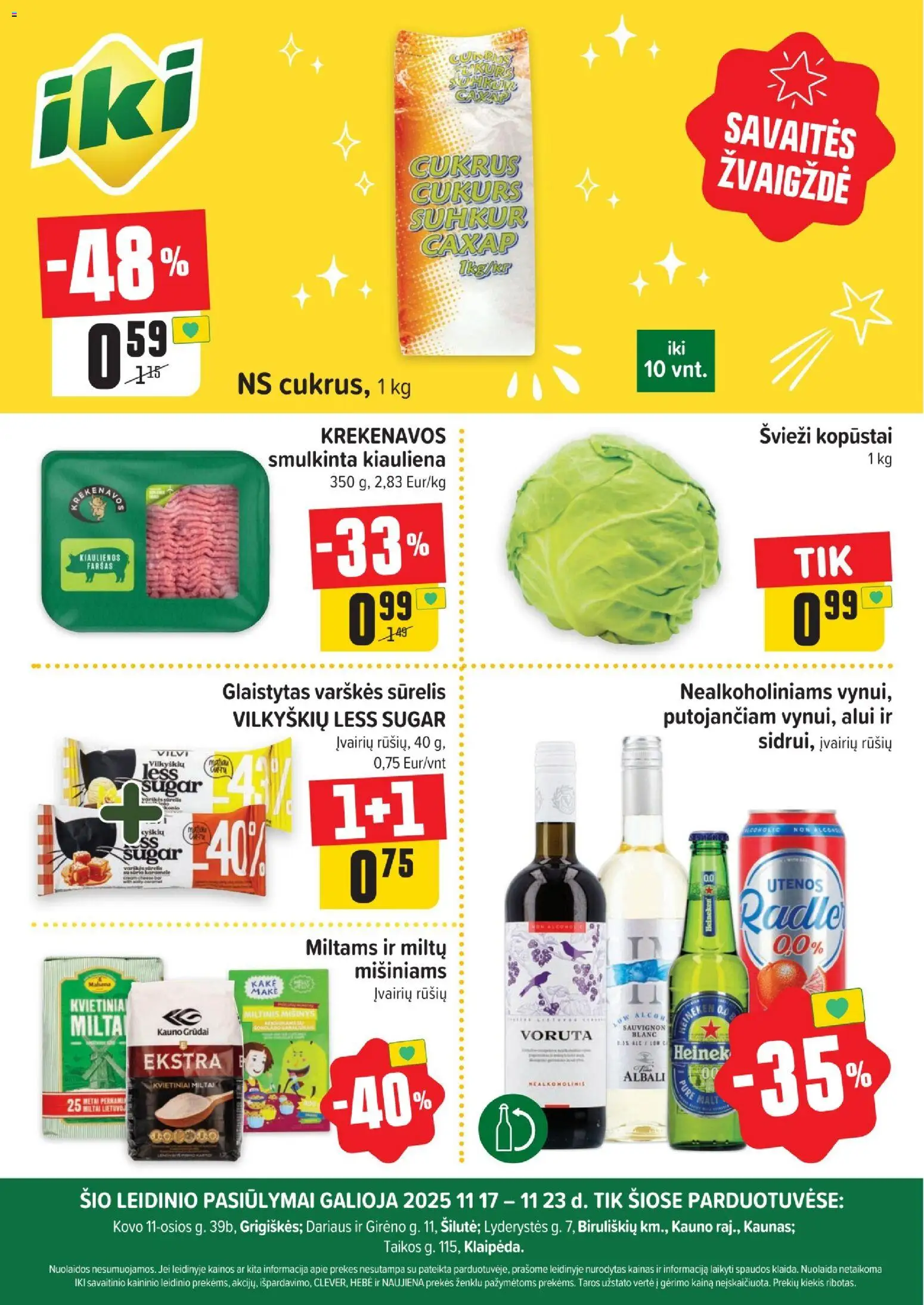 IKI akcijos nuo 17.11.2025 | Puslapis: 1 | Prekių: Sūrelis, Kiaulienos, Kiauliena