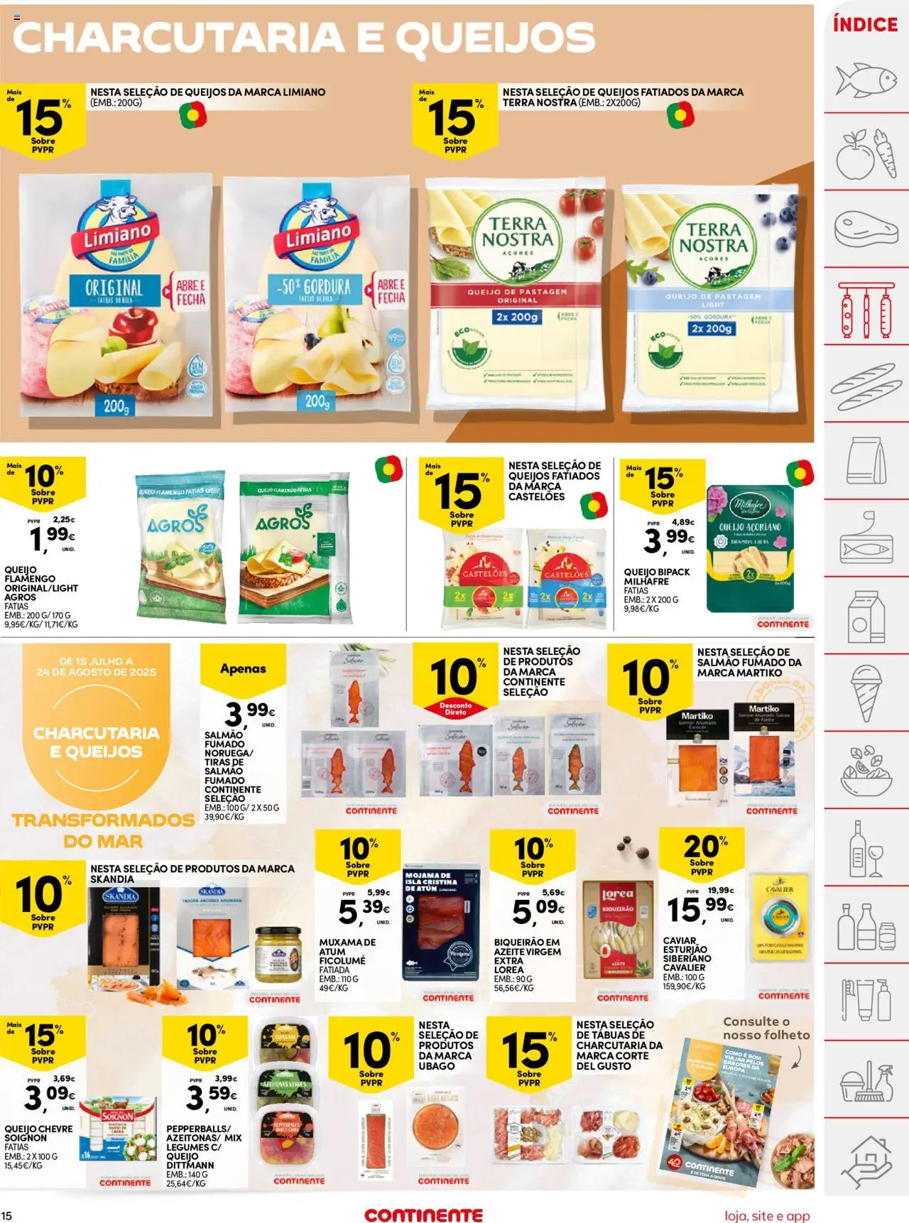 Continente folheto │ válido de 12.08.2025 | Página: 15 | Produtos: Atum, Azeite, Salmão, Queijo