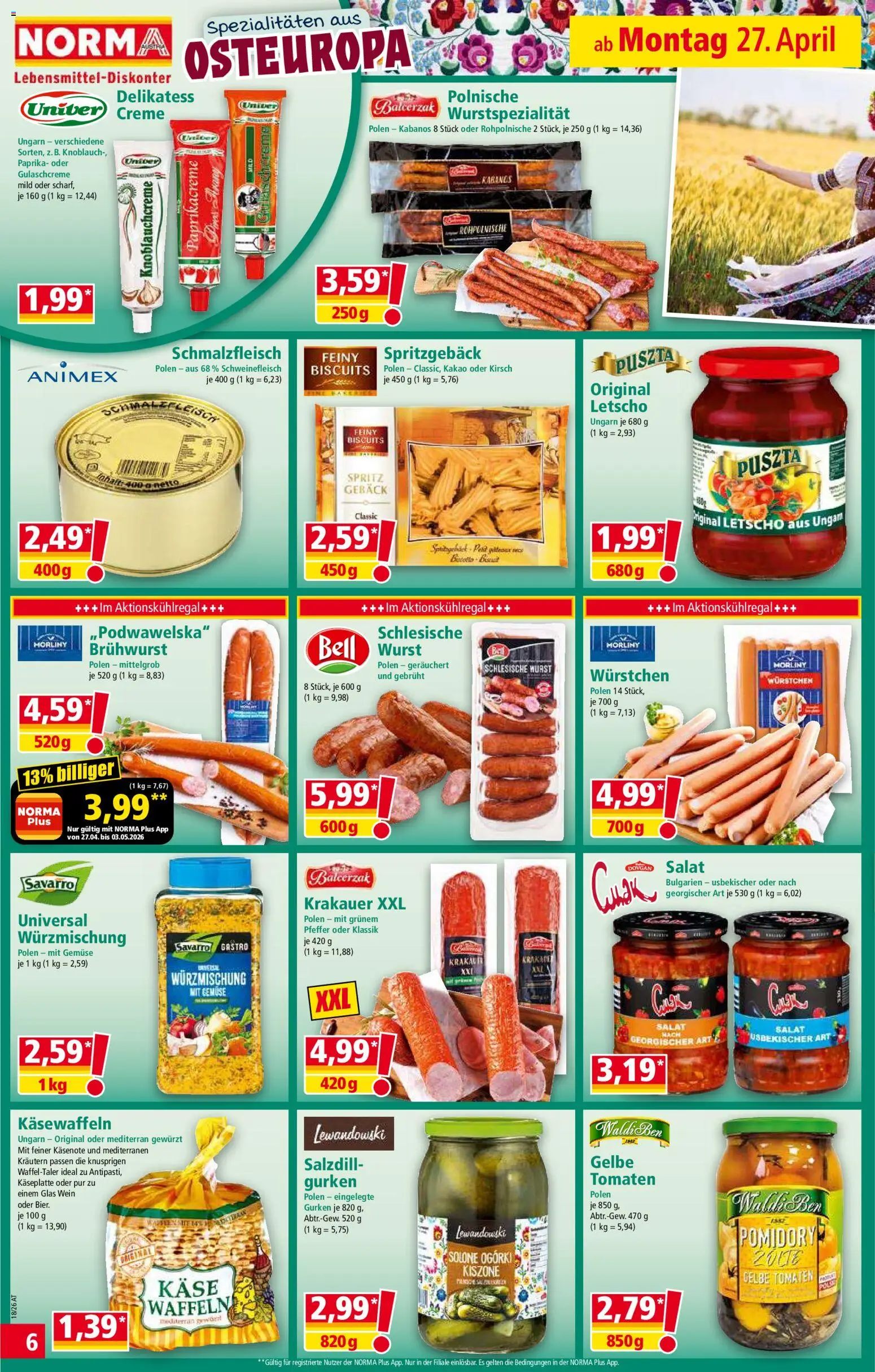 Norma Flugblatt gültig ab 27.04.2026 | Seite: 6 | Produkte: Gurken, Salat, Rum, Creme