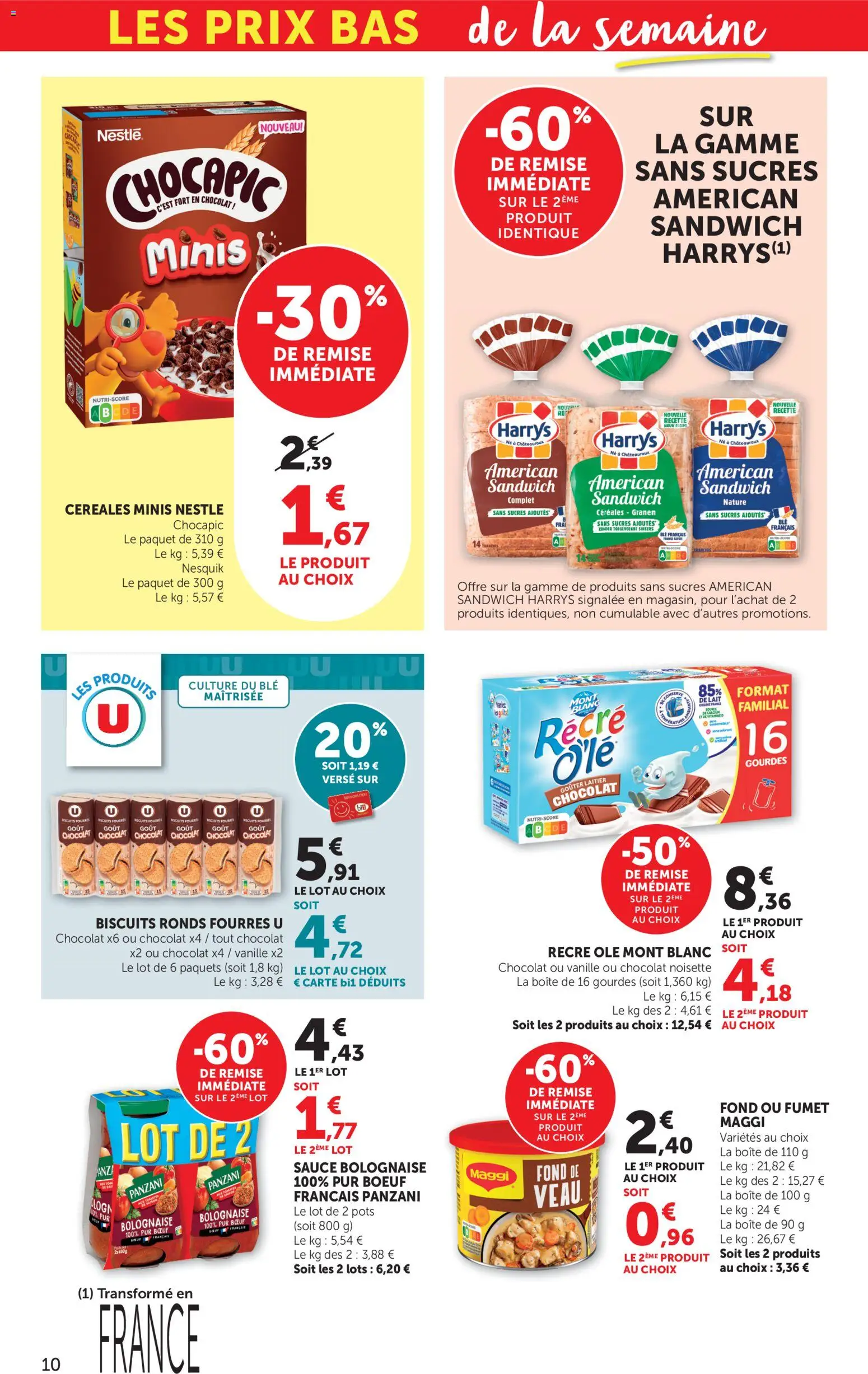 {H1} | Page: 10 | Produits: Noisette, Sandwich, Sauce bolognaise, Céréales