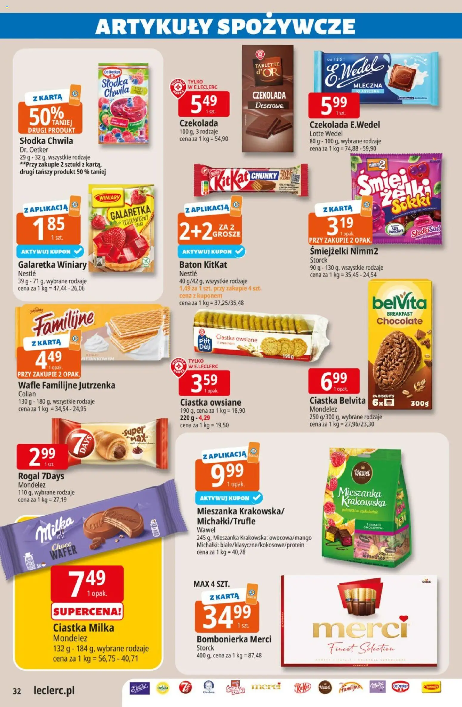 E.Leclerc gazetka od 10.03.2026 | Strona: 32 | Produkty: Mieszanka krakowska, Wafle, Merci, Milka
