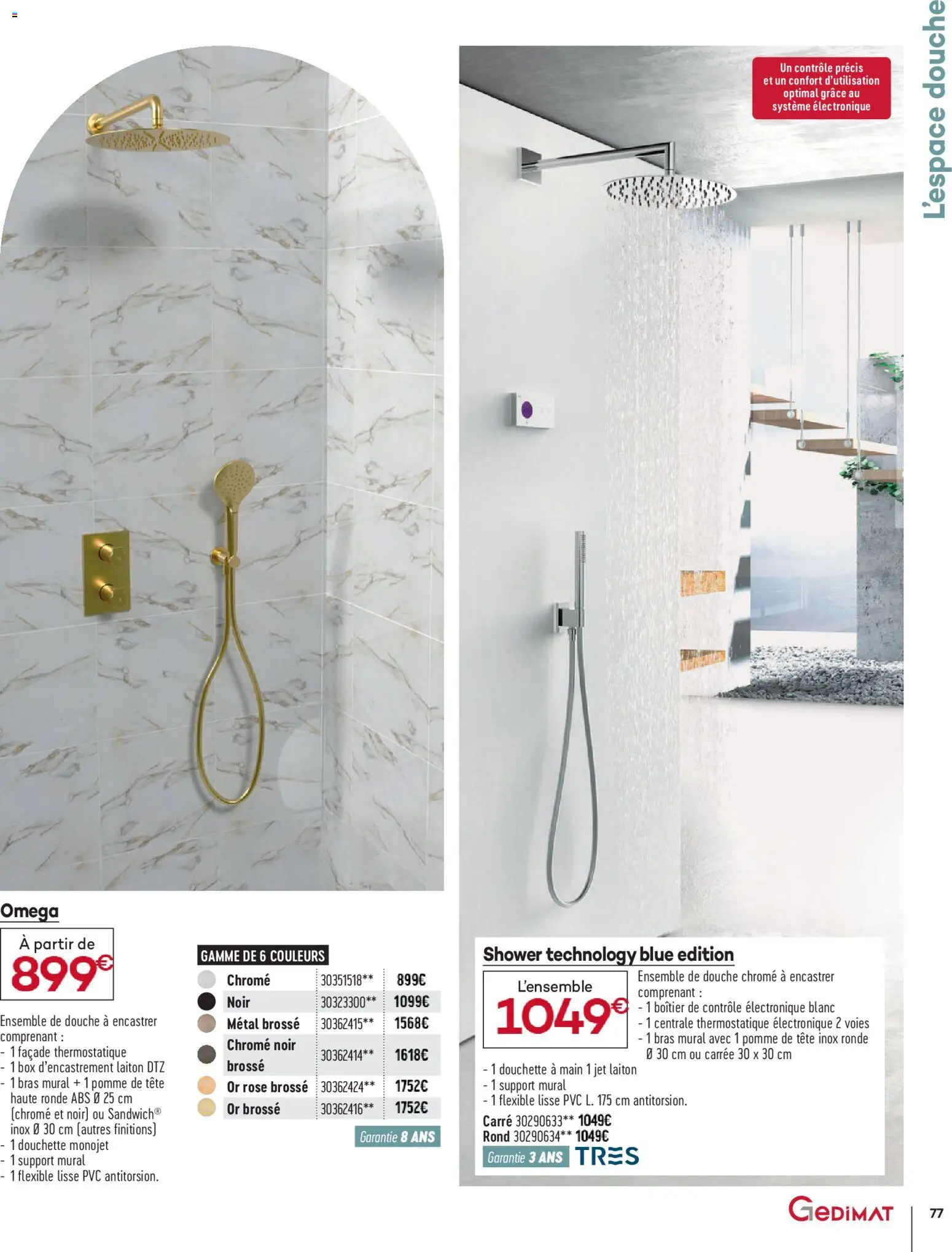 {H1} | Page: 77 | Produits: Support mural, Pomme, Brosse, Douche