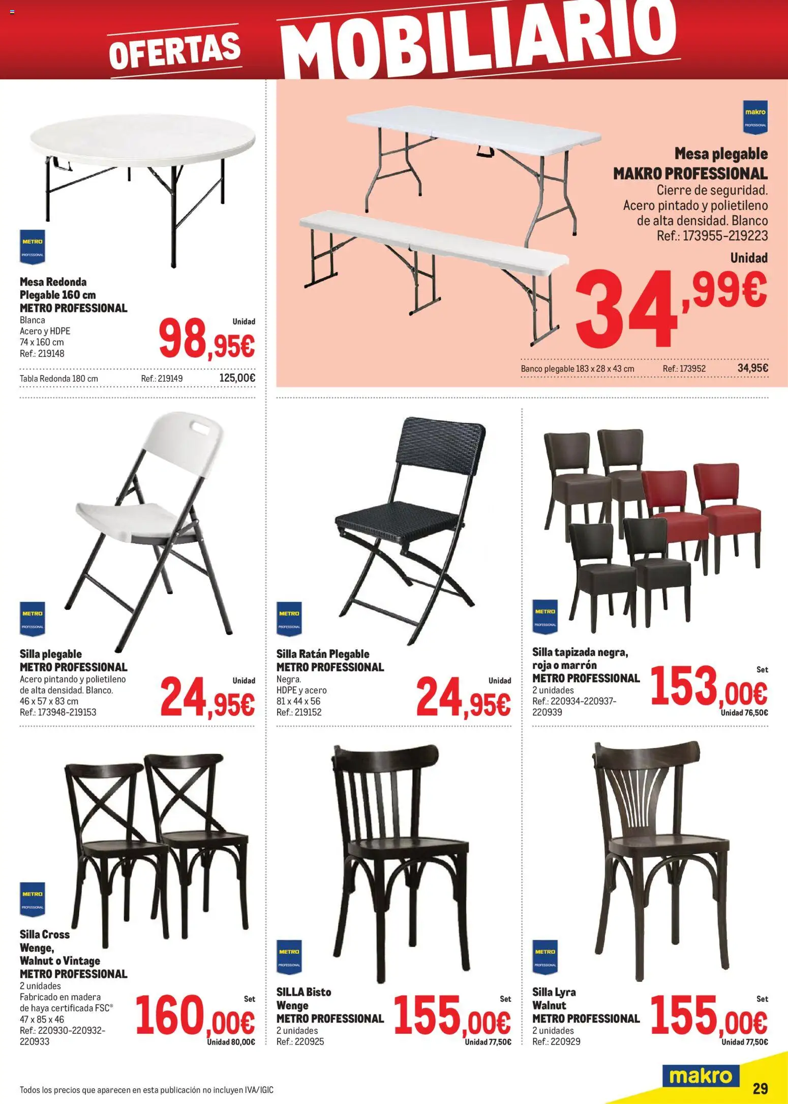 Makro - Precios Canarias │ válido desde el 03.11.2025 | Página: 29 | Productos: Silla tapizada, Mesa, Silla