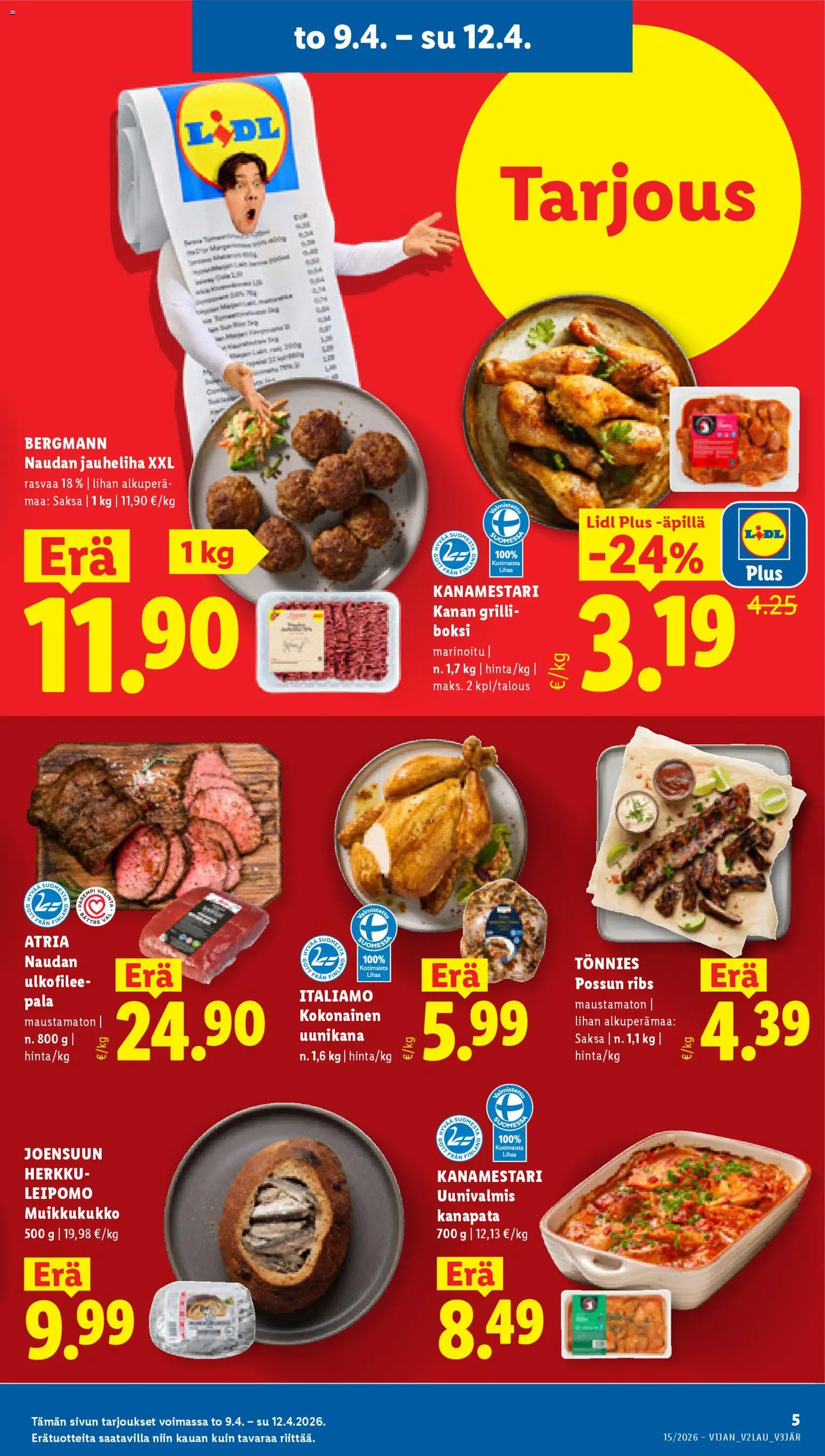 Lidl tarjoukset – voimassa 09.04.2026 alkaen | Sivu: 5 | Tuotteet: Grilli, Kokonainen, Leipomo