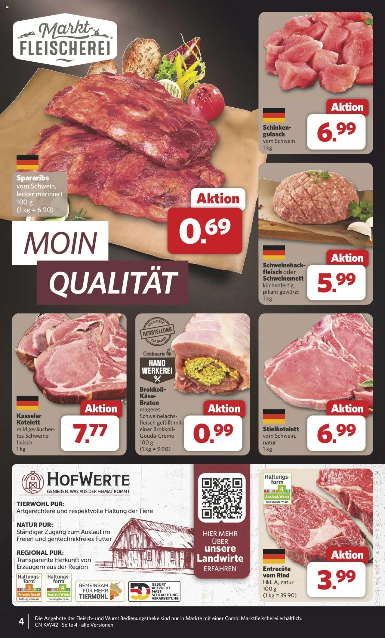 Combi Prospekt 	 – gültig ab 13.10.2025 | Seite: 4 | Produkte: Entrecote, Gulasch, Schinken, Fleisch