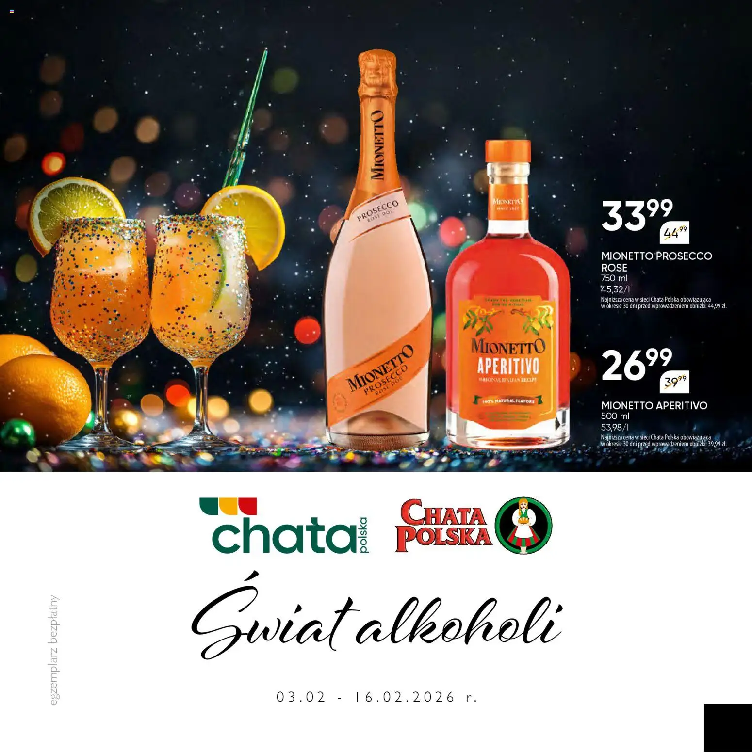 Chata Polska Gazetka - Mocna Oferta od 03.02.2026 | Strona: 1 | Produkty: Mionetto prosecco, Prosecco