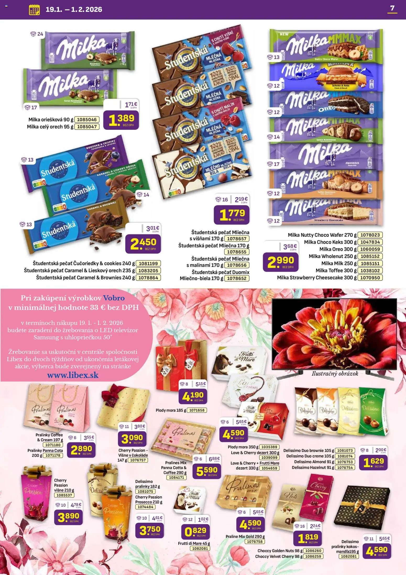 Nové Libex akcie – leták je platný od 19.01.2026 | Strana: 7 | Produkty: Samsung, Prosecco, Študentská pečať, Milka