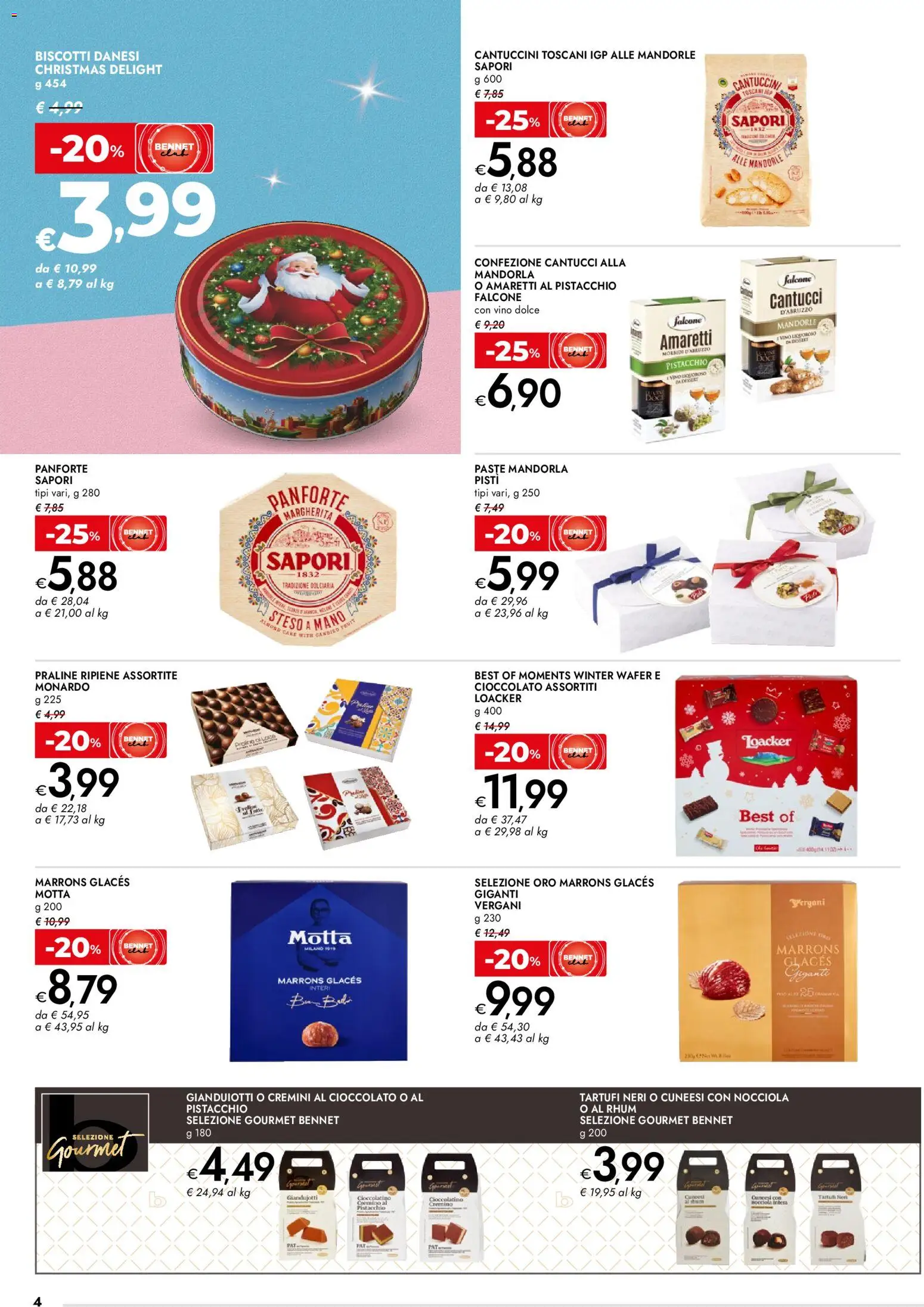 Volantino bennet del 11.12.2025 | Pagina: 4 | Prodotti: Cioccolato, Biscotti, Vino, Mandorle