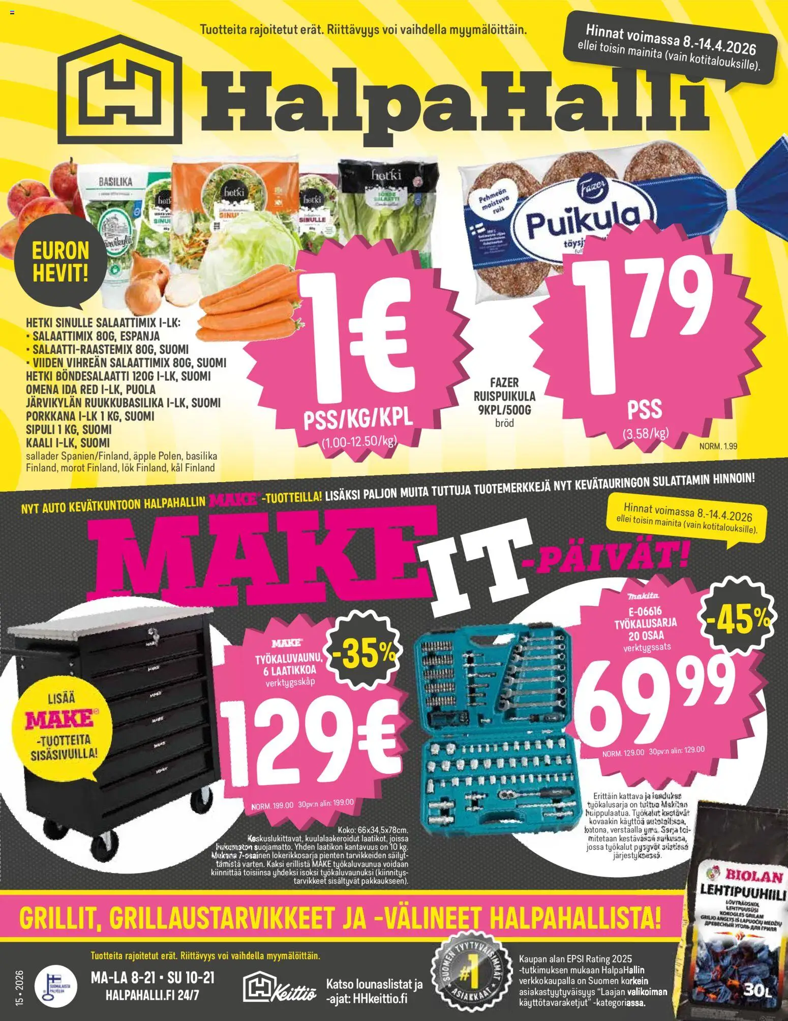Halpa Halli tarjoukset – voimassa 08.04.2026 alkaen | Sivu: 1 | Tuotteet: Kaali, Basilika, Voi, Porkkana