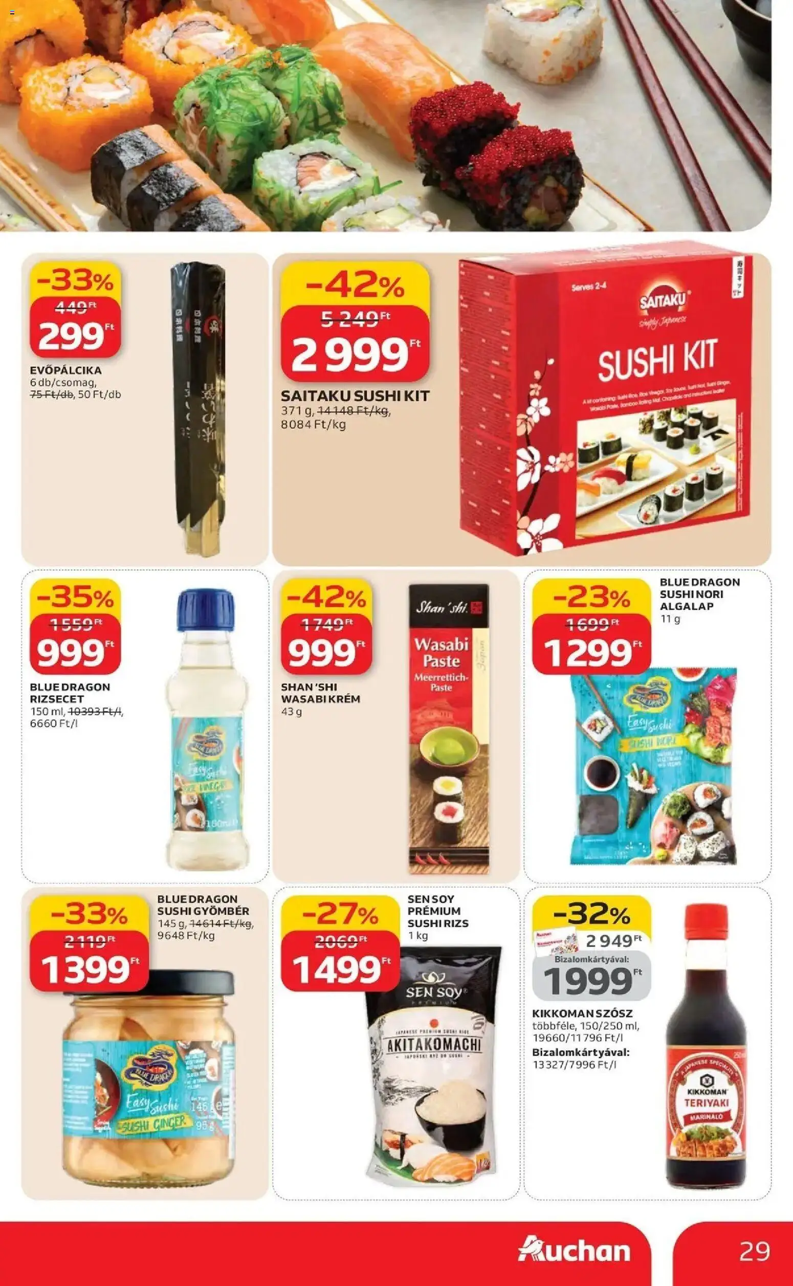 Auchan akciós ujság - amely érvényes a következő dátumtól: 19.03.2026 | Oldal: 29 | Termékek: Evőpálcika, Rizsecet, Gyömbér, Wasabi