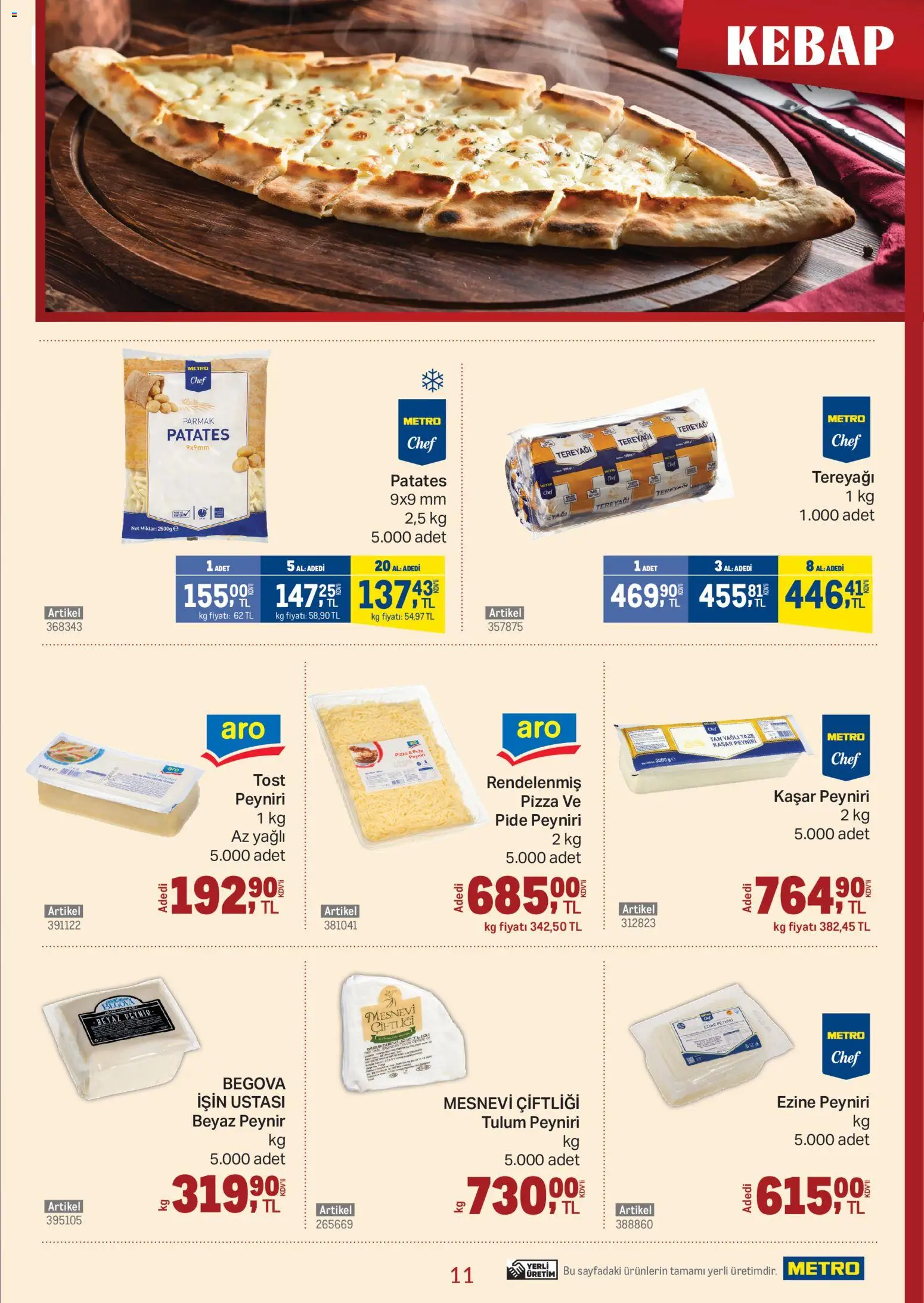 Metro - Kebap Restoranları - 21.01.2026 tarihinden itibaren geçerlidir | Sayfa: 11 | Ürünler: Tereyağı, Peynir, Tulum, Patates