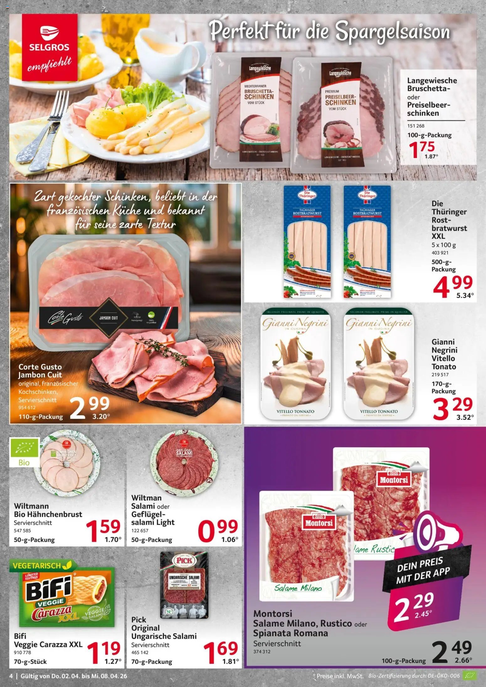 Selgros Prospekt 	 – gültig ab 02.04.2026 | Seite: 4 | Produkte: Bifi, Bratwurst, Salami, Schinken