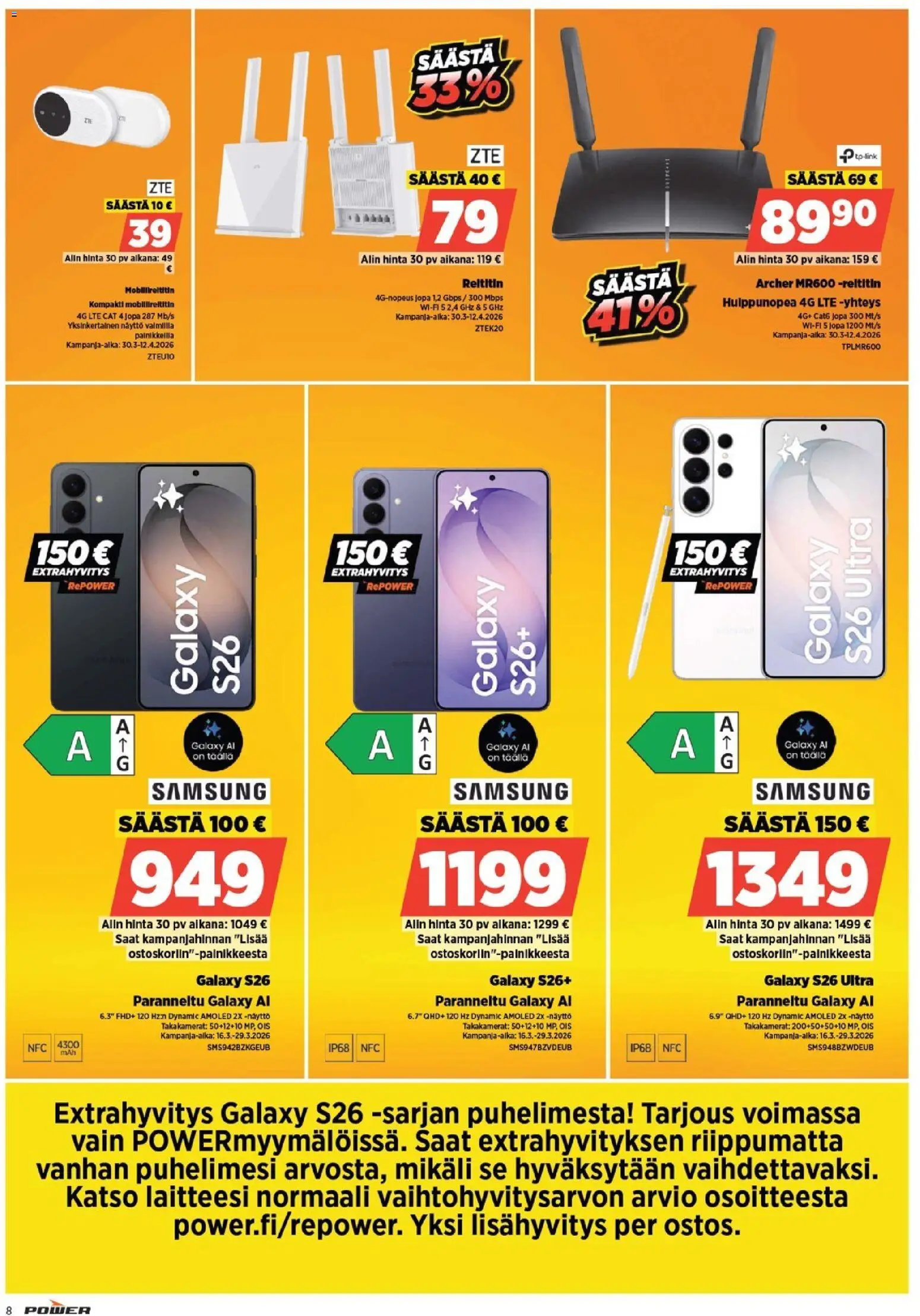 Power tarjoukset – voimassa 30.03.2026 alkaen | Sivu: 8 | Tuotteet: Reititin, Näyttö