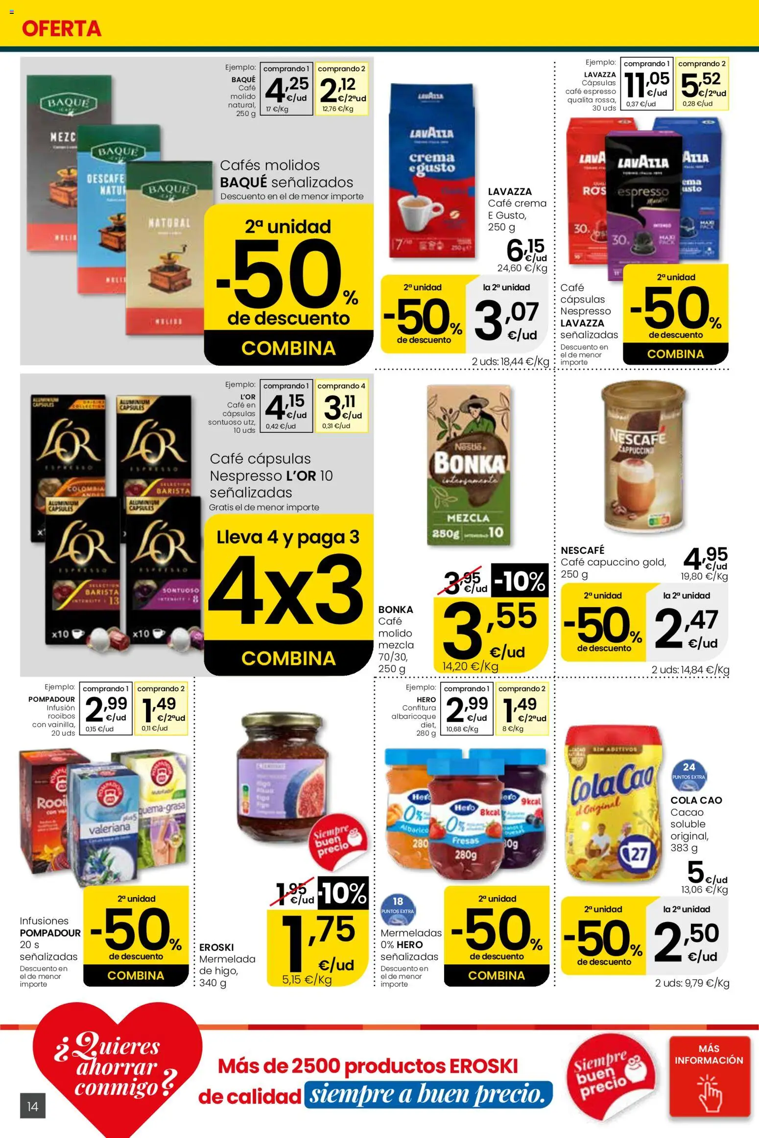 Eroski Quieres ahorrar conmigo Center │ válido desde el 16.04.2026 | Página: 14 | Productos: Café, Café molido, Crema, Αποφλοιωτής σκόρδου