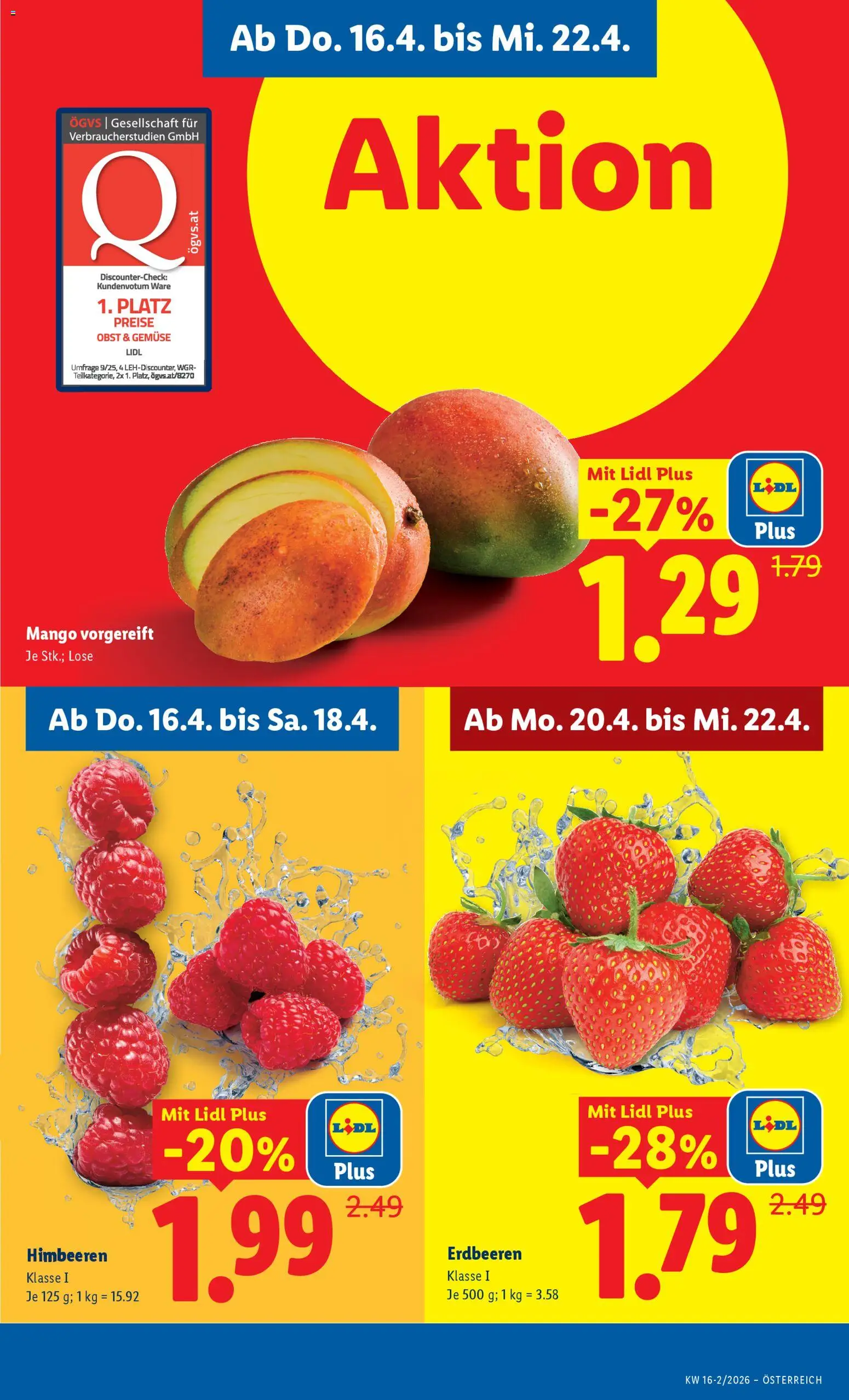 Lidl Flugblatt - Altenmarkt im Pongau, St. Johann im Pongau, Zell am See gültig ab 16.04.2026 | Seite: 3 | Produkte: Erdbeeren, Gemüse, Obst, Mango