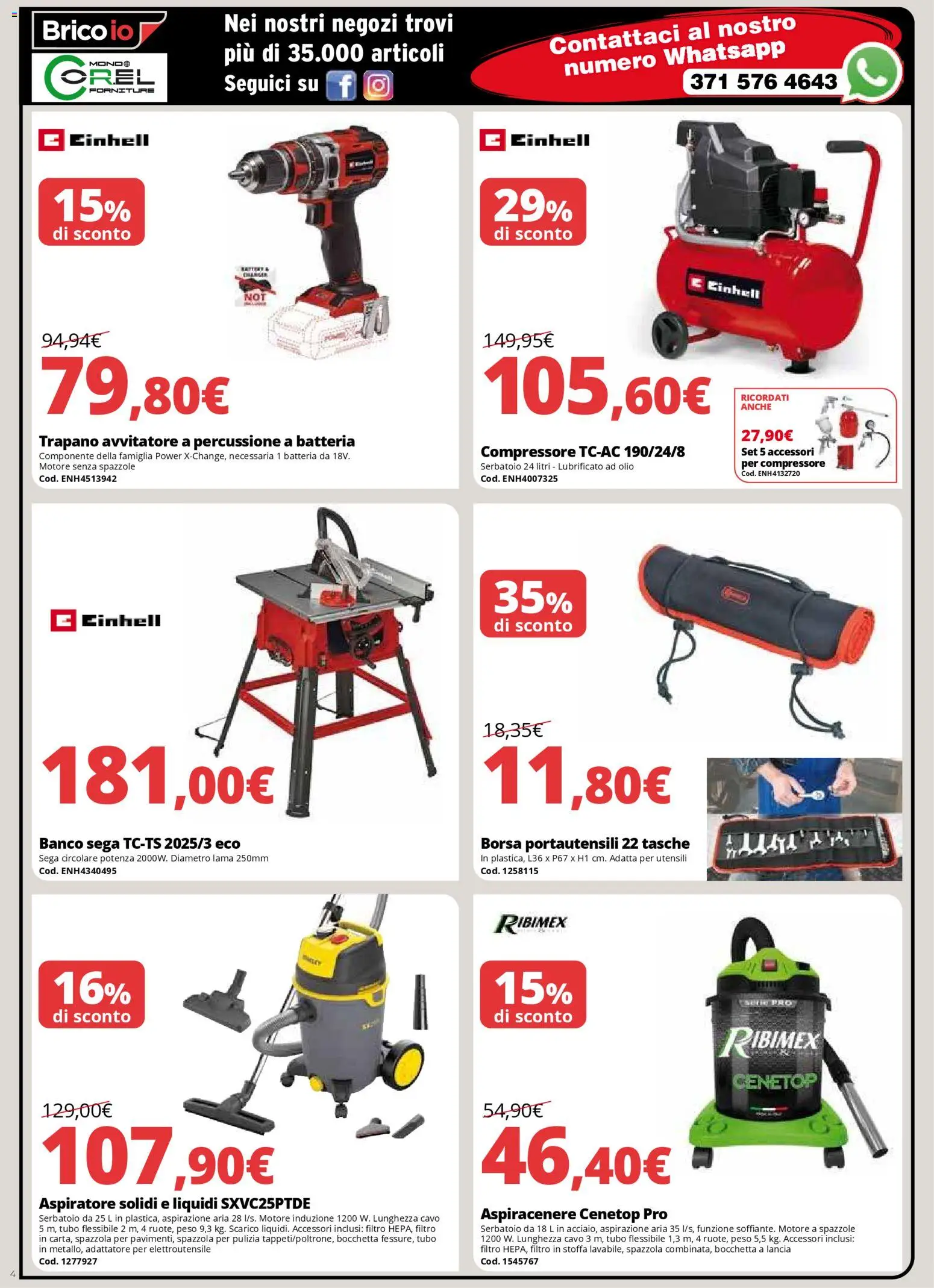 Volantino Brico io del 13.11.2025 | Pagina: 4 | Prodotti: Compressore, Trapano, Sega, Batteria