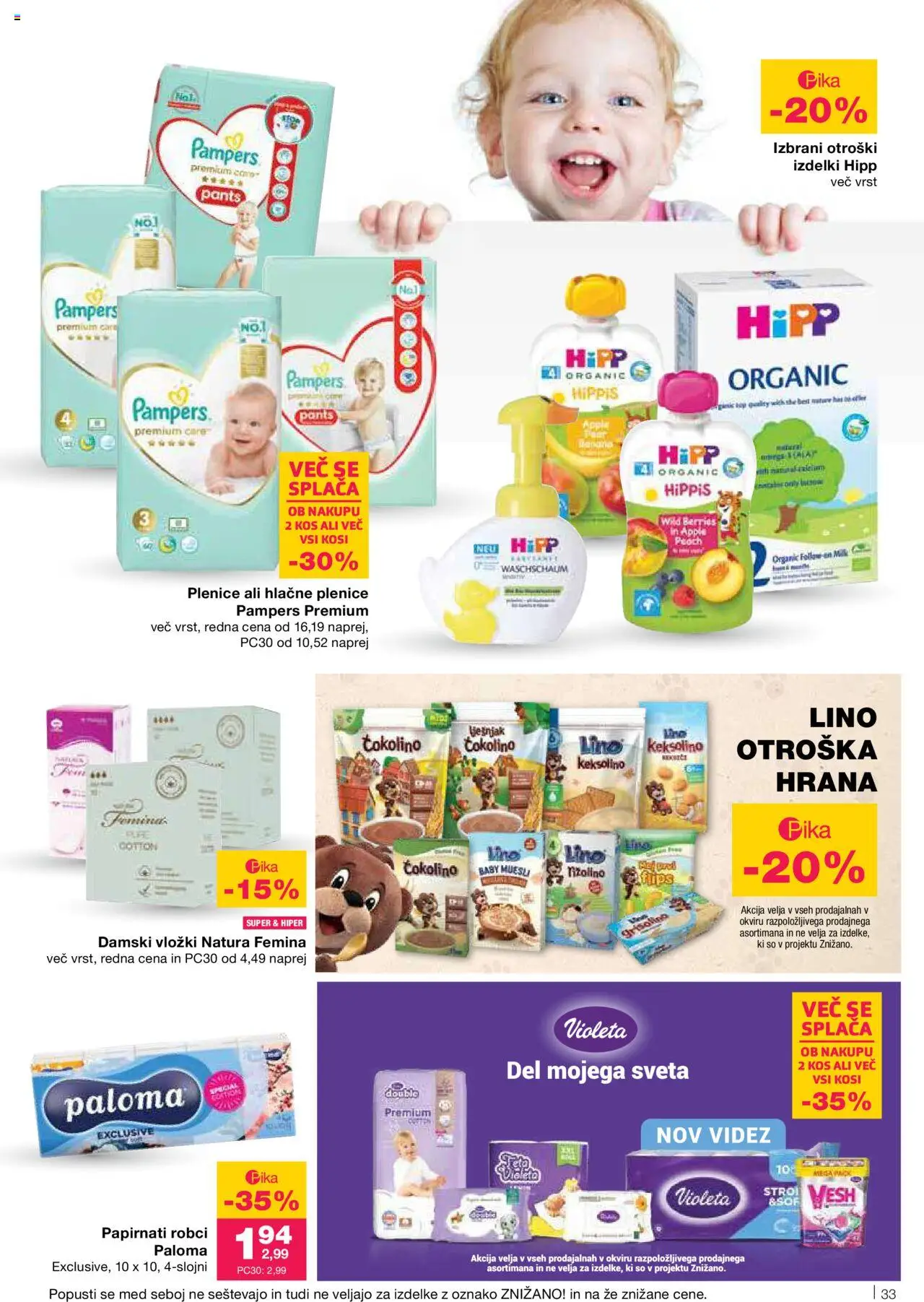 Novi Mercator katalog ponudbe – veljaven od 02.10.2025 | Stran: 33 | Izdelki: Plenice, Muesli, Vložki, Čokolino