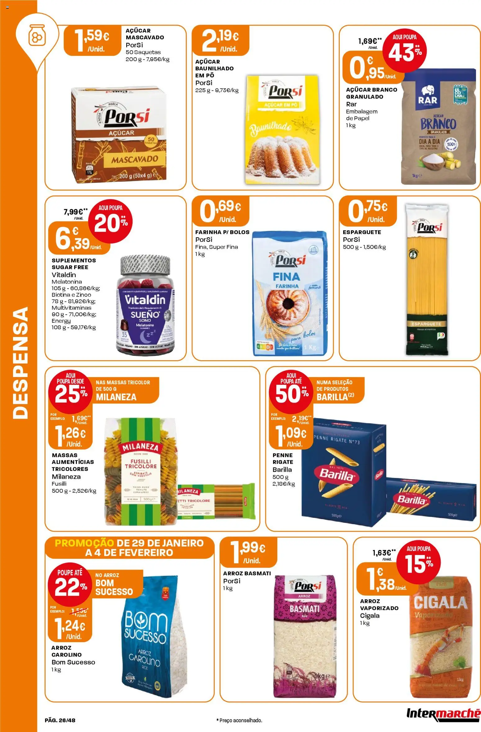 Intermarché folheto │ válido de 29.01.2026 | Página: 26 | Produtos: Milaneza, Arroz basmati, Melatonina, Arroz