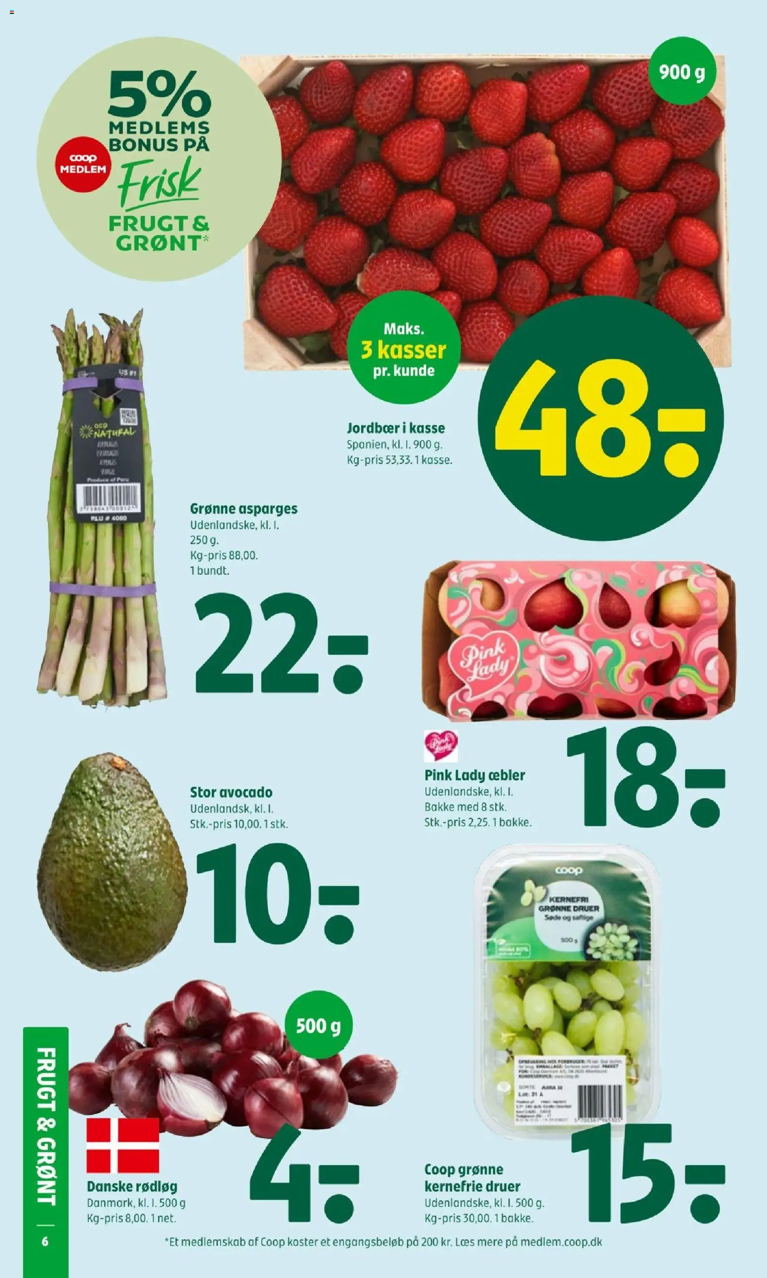 Coop 365 tilbudsavis – gyldig fra 04.04.2026 | Side: 6 | Produkter: Æbler, Jordbær, Avocado, Asparges