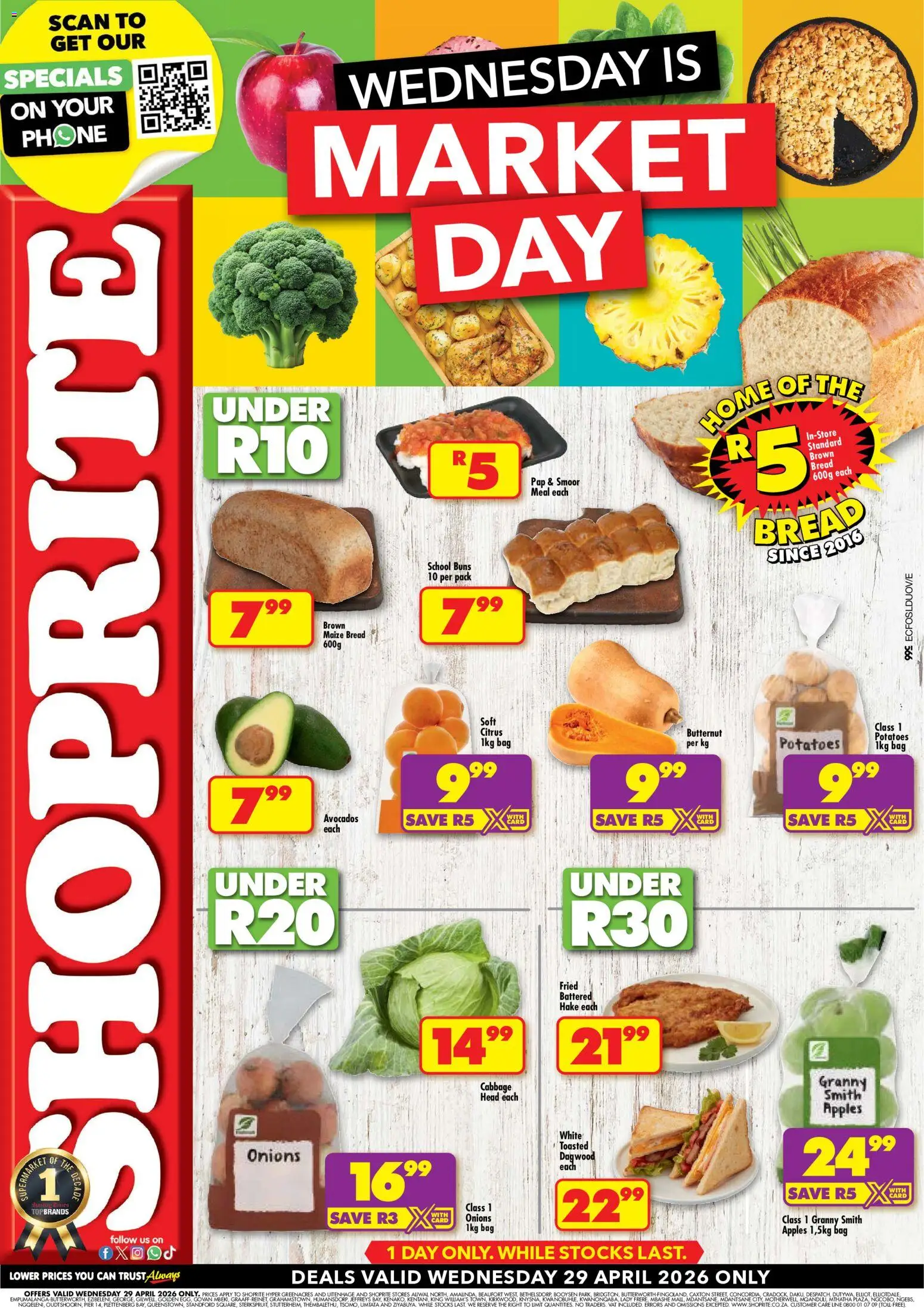 New Shoprite catalogue – valid from 29.04.2026 | Page: 1 | Products: Buns, Squash, Bread, Onions