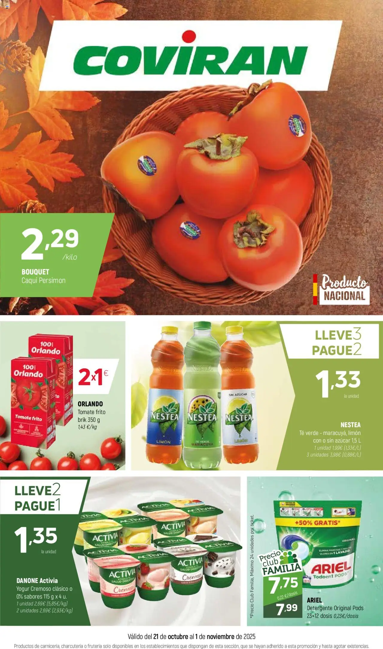 Coviran ofertas │ válido desde el 21.10.2025 | Página: 1 | Productos: Detergente, Yogur, Té