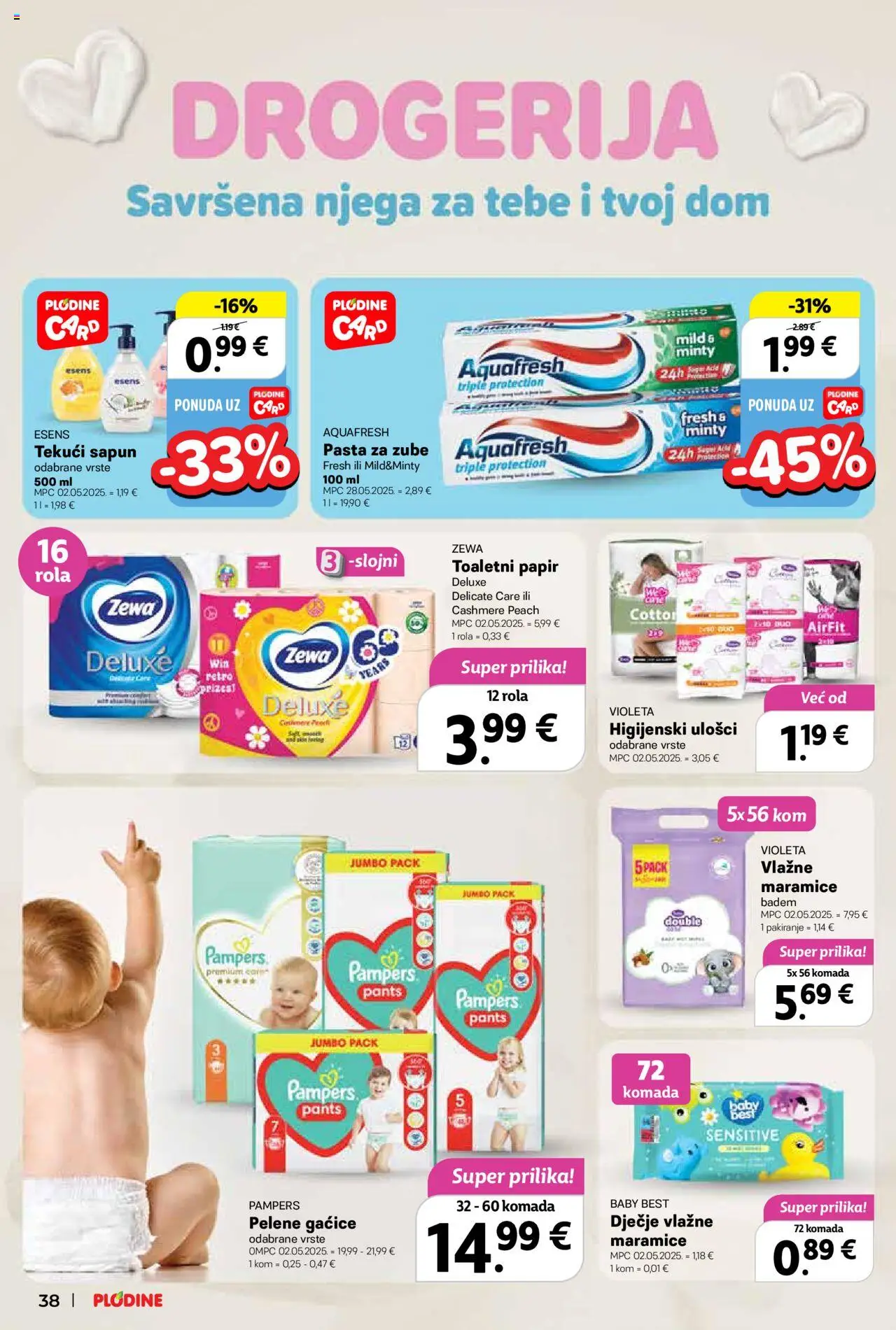 Plodine katalog | vrijedi od 18.06.2025 | Stranica: 38 | Proizvodi: Gaćice, Toaletni papir, Pampers, Violeta