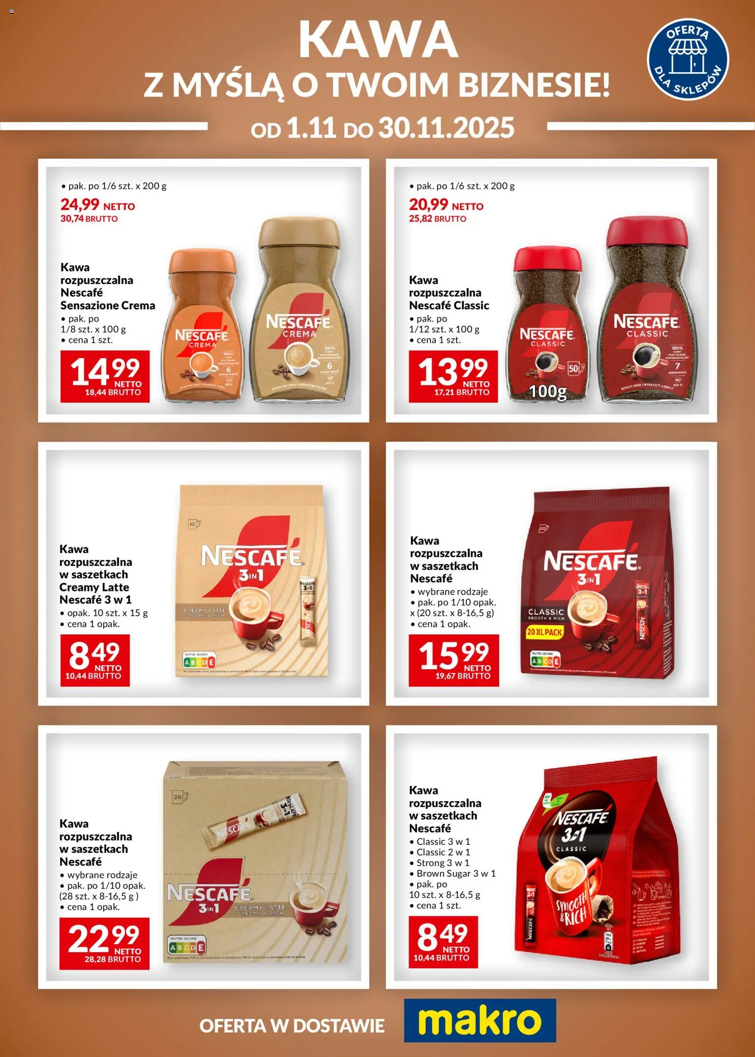 Makro Gazetka - Kawa Nescafe od 01.11.2025 | Strona: 1 | Produkty: Kawa w saszetkach, Nescafe, Kawa rozpuszczalna, Kawa