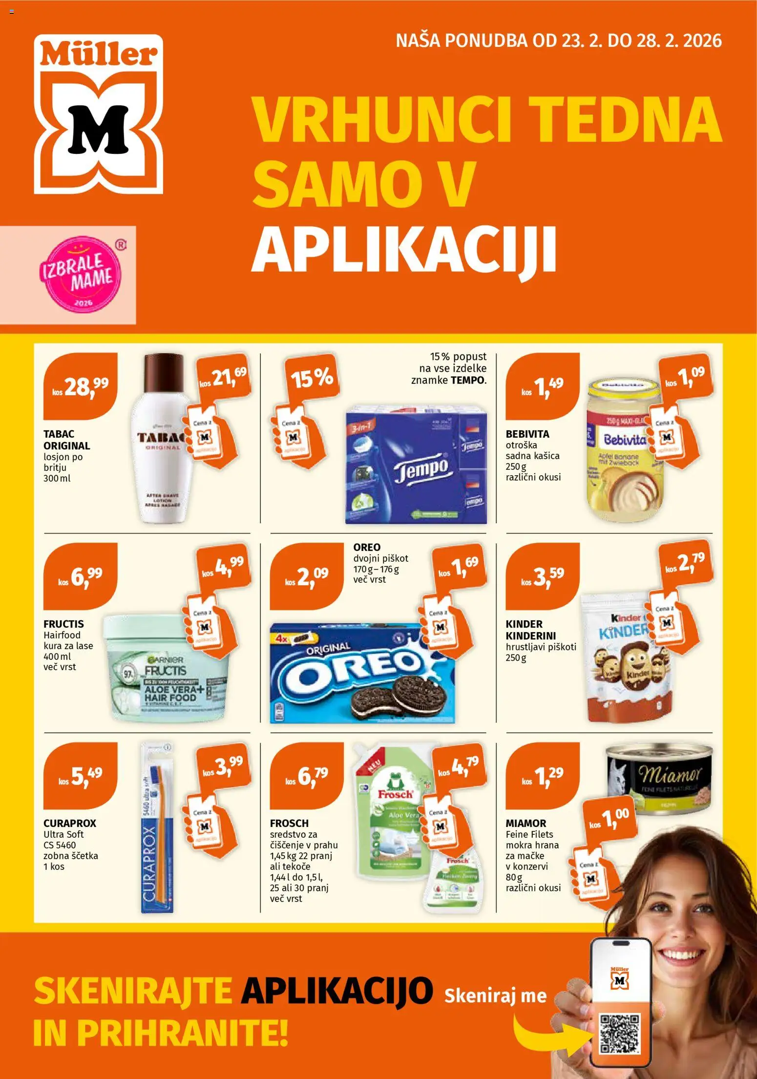 Novi Müller katalog ponudbe – veljaven od 23.02.2026 | Stran: 1 | Izdelki: Hrana za mačke, Kos, Zobna scetka, Piskoti