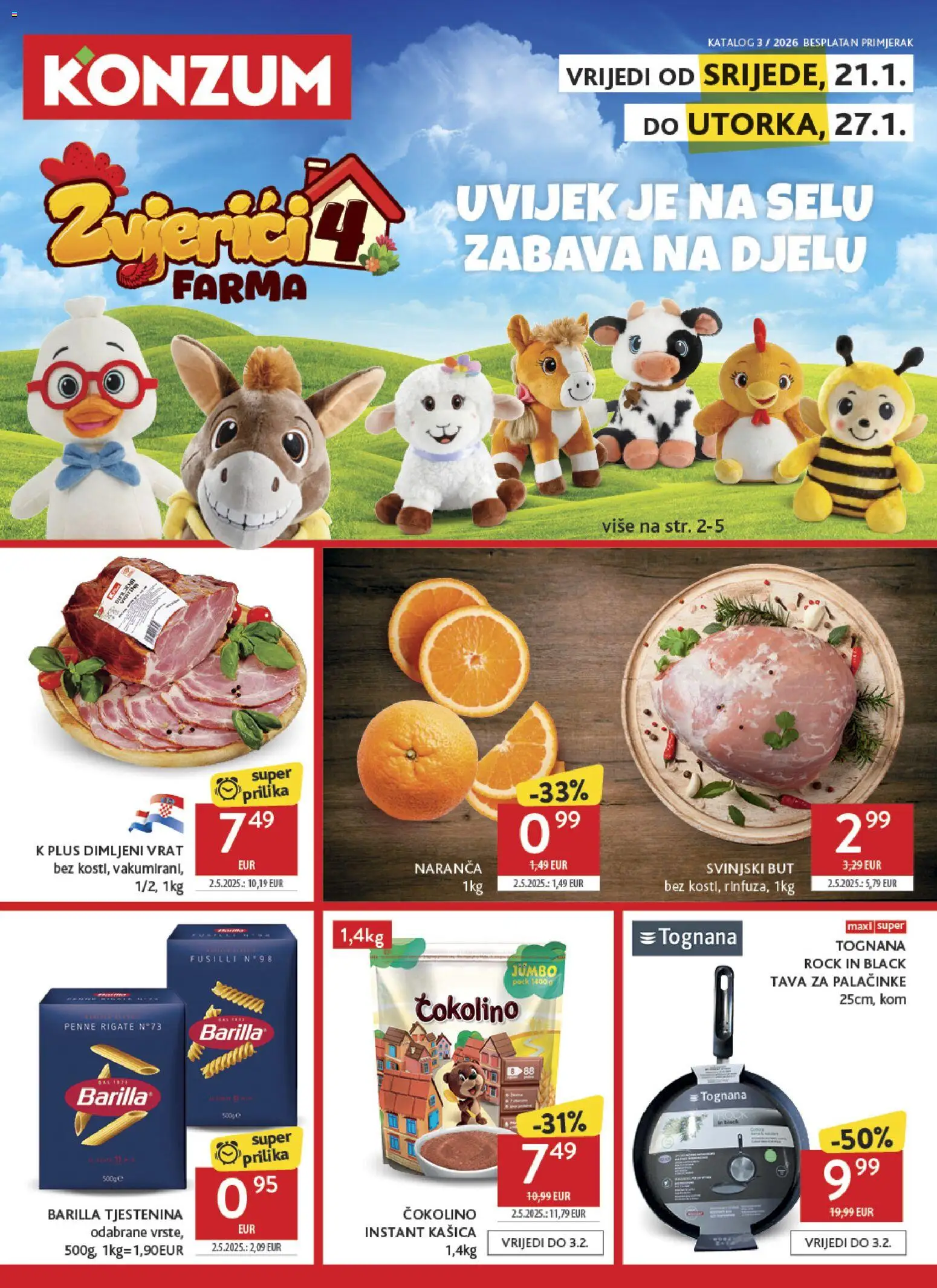 Konzum katalog | vrijedi od 21.01.2026 | Stranica: 1 | Proizvodi: Tognana, Svinjski but, Pasta, Tava