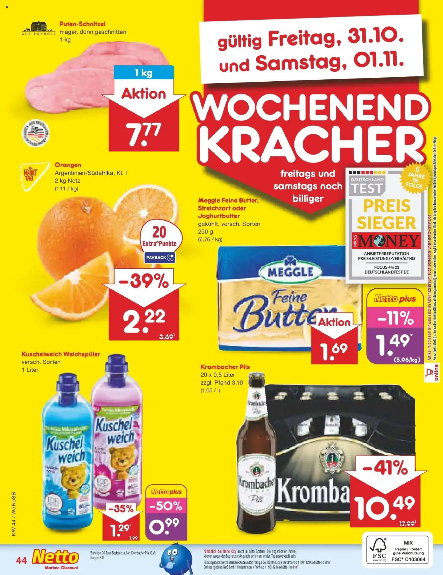 Netto Marken-Discount prospekt Pirna	 – gültig ab 27.10.2025 | Seite: 48 | Produkte: Pils, Weichspüler, Putenschnitzel, Krombacher