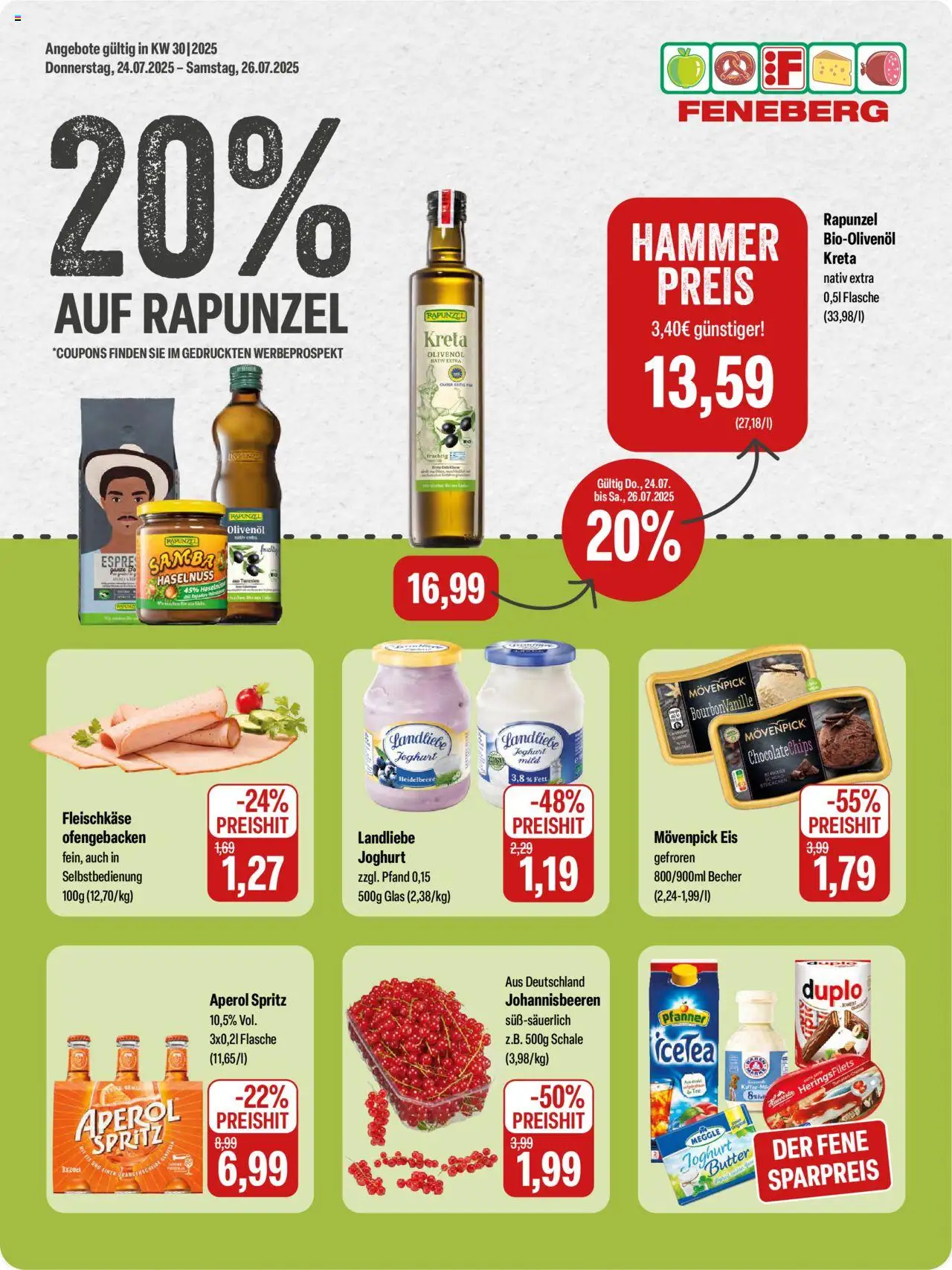 Feneberg Angebote - gültig ab dem 24.07.2025 | Seite: 1 | Produkte: Butter, Joghurt, Aperol, Eis