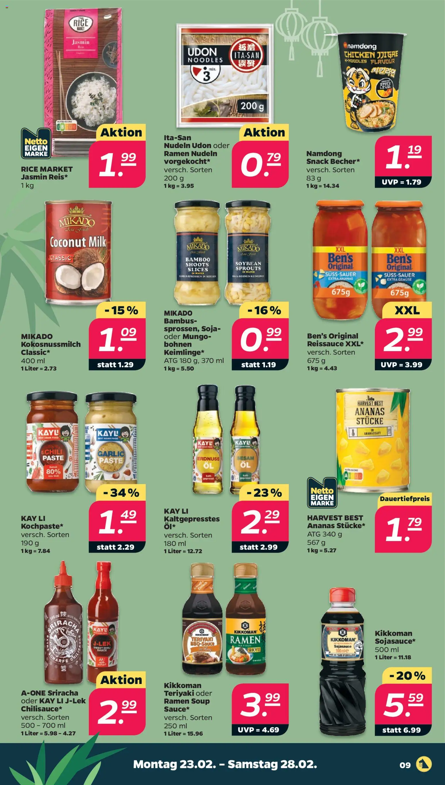 Netto Prospekt 	 – gültig ab 23.02.2026 | Seite: 9 | Produkte: Käse, Ananas, Gemüse, Nudeln