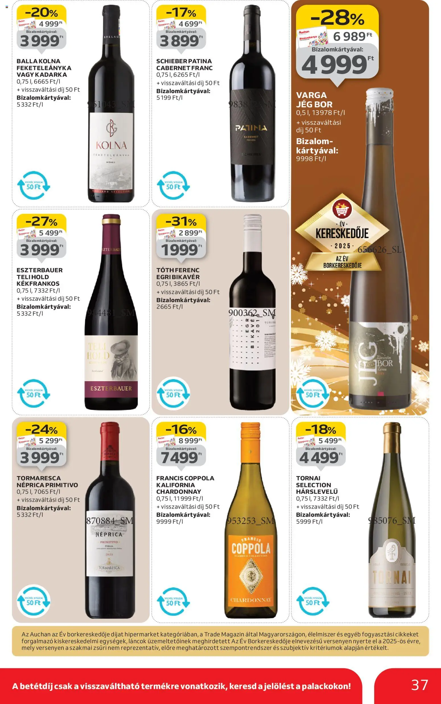 Auchan akciós ujság - amely érvényes a következő dátumtól: 18.12.2025 | Oldal: 37 | Termékek: Bor
