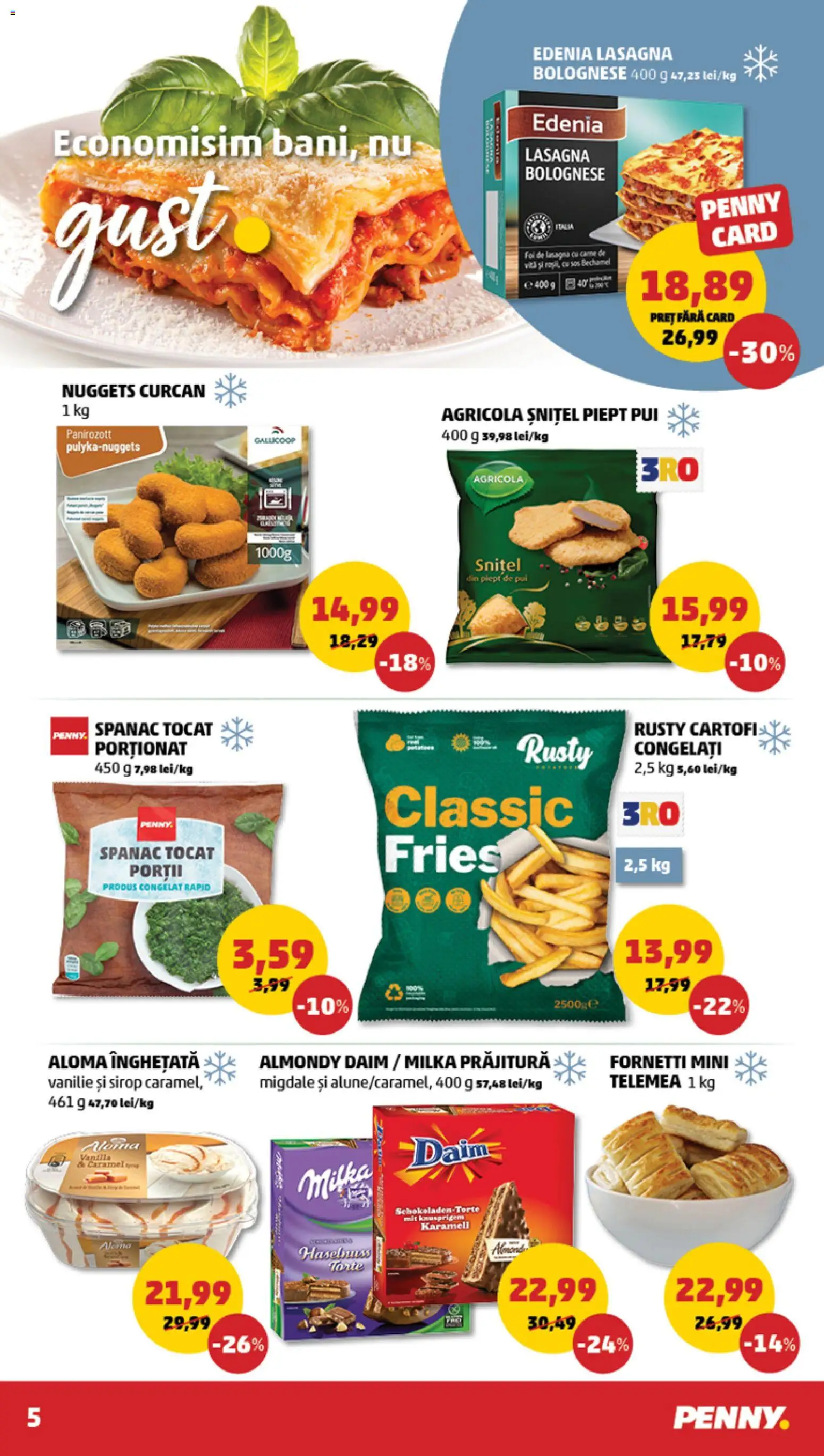 Noul catalog PENNY – valabil de la 11.03.2026 | Pagină: 5 | Produse: Hacıyatmaz Kedi Oyuncağı, Lasagna, Prăjitură, Sos