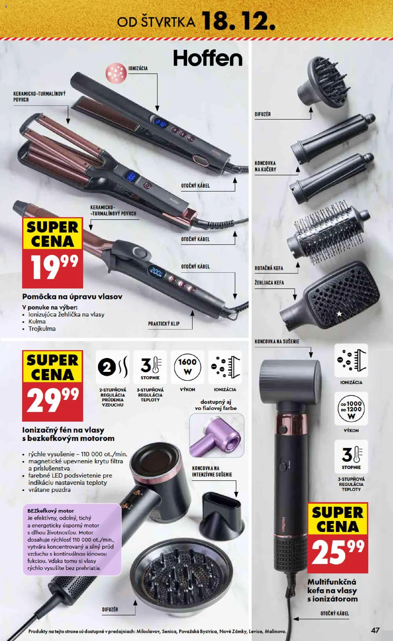 Nové Biedronka akcie – leták je platný od 18.12.2025 | Strana: 47 | Produkty: Difúzer, Fén na vlasy, Žehlička na vlasy, Žehlička