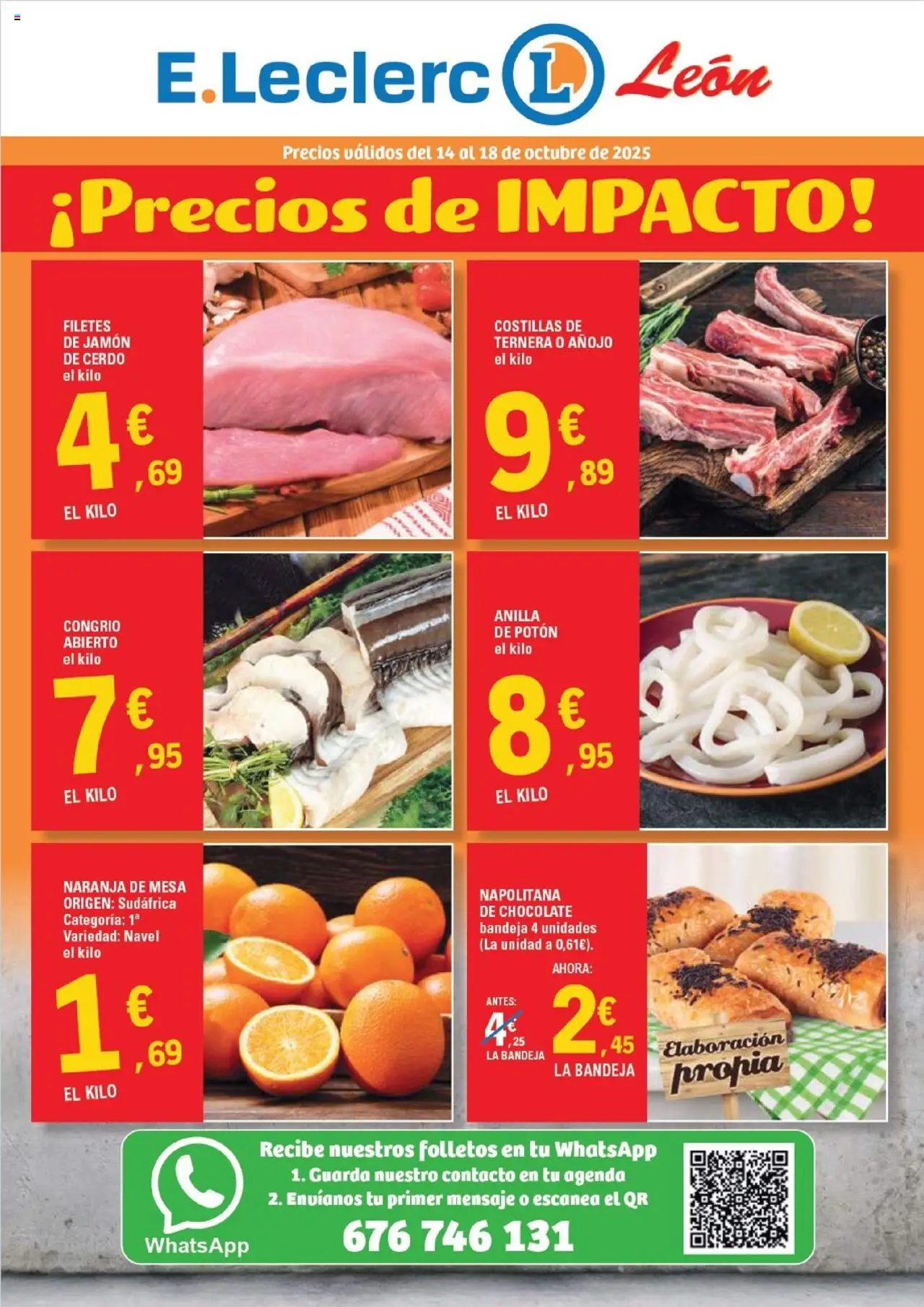 E.Leclerc folleto │ válido desde el 14.10.2025 | Página: 1 | Productos: Chocolate, Cerdo, Bandeja, Mesa