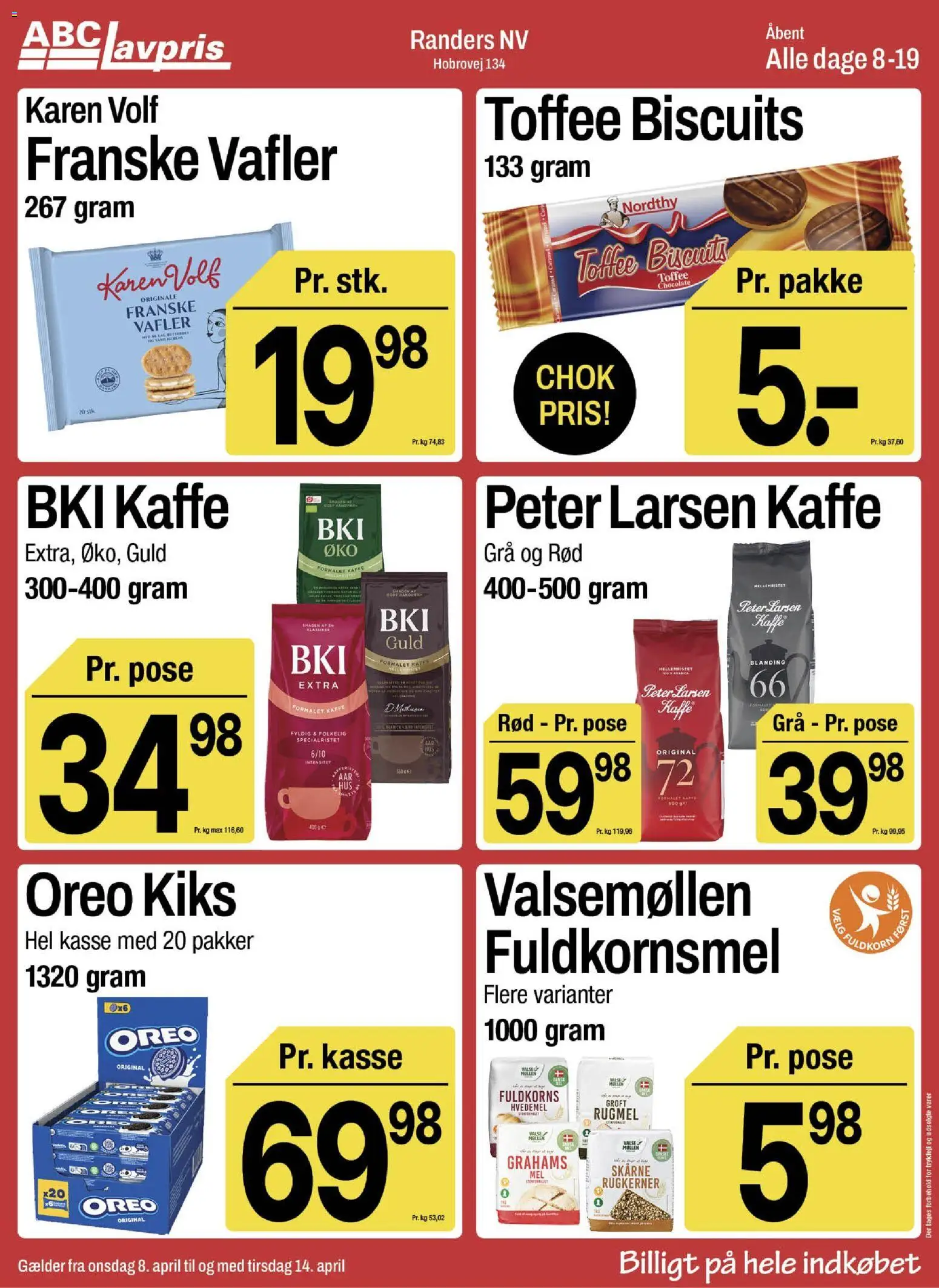 Abc Lavpris tilbudsavis – gyldig fra 08.04.2026 | Side: 9 | Produkter: Korn, Hvedemel, Vafler, Oreo