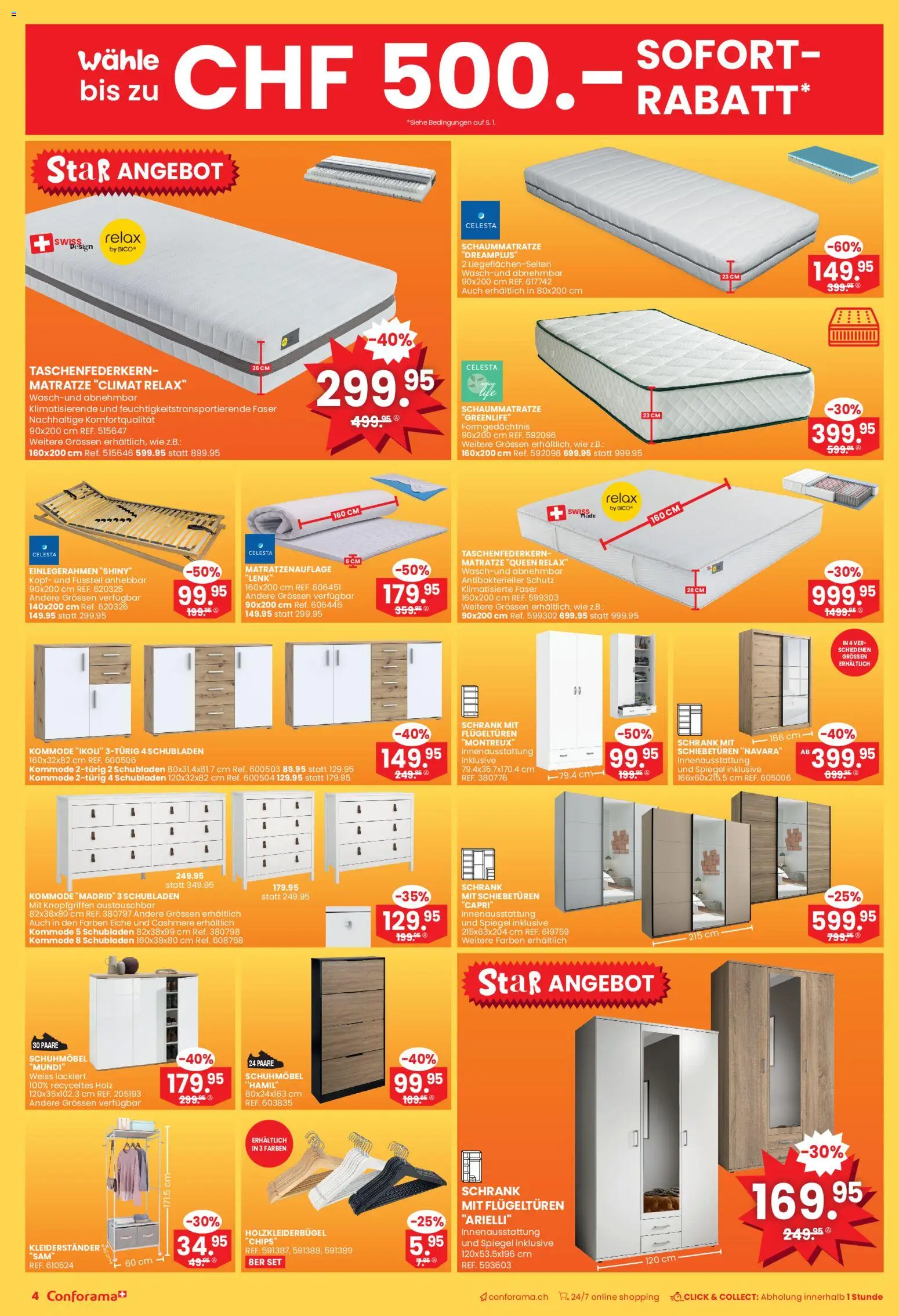 Conforama Aktionen – gültig ab 24.12.2025 | Seite: 4 | Produkte: Matratze, Kleiderständer, Kommode, Chips