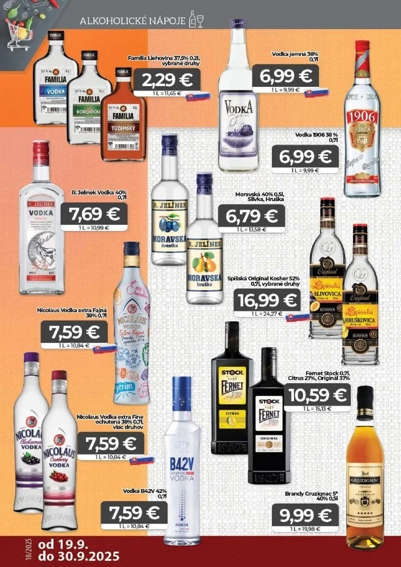 Nové CBA Komfos akcie – leták je platný od 19.09.2025 | Strana: 14 | Produkty: Slivovica, Vodka, Fernet, Nicolaus vodka