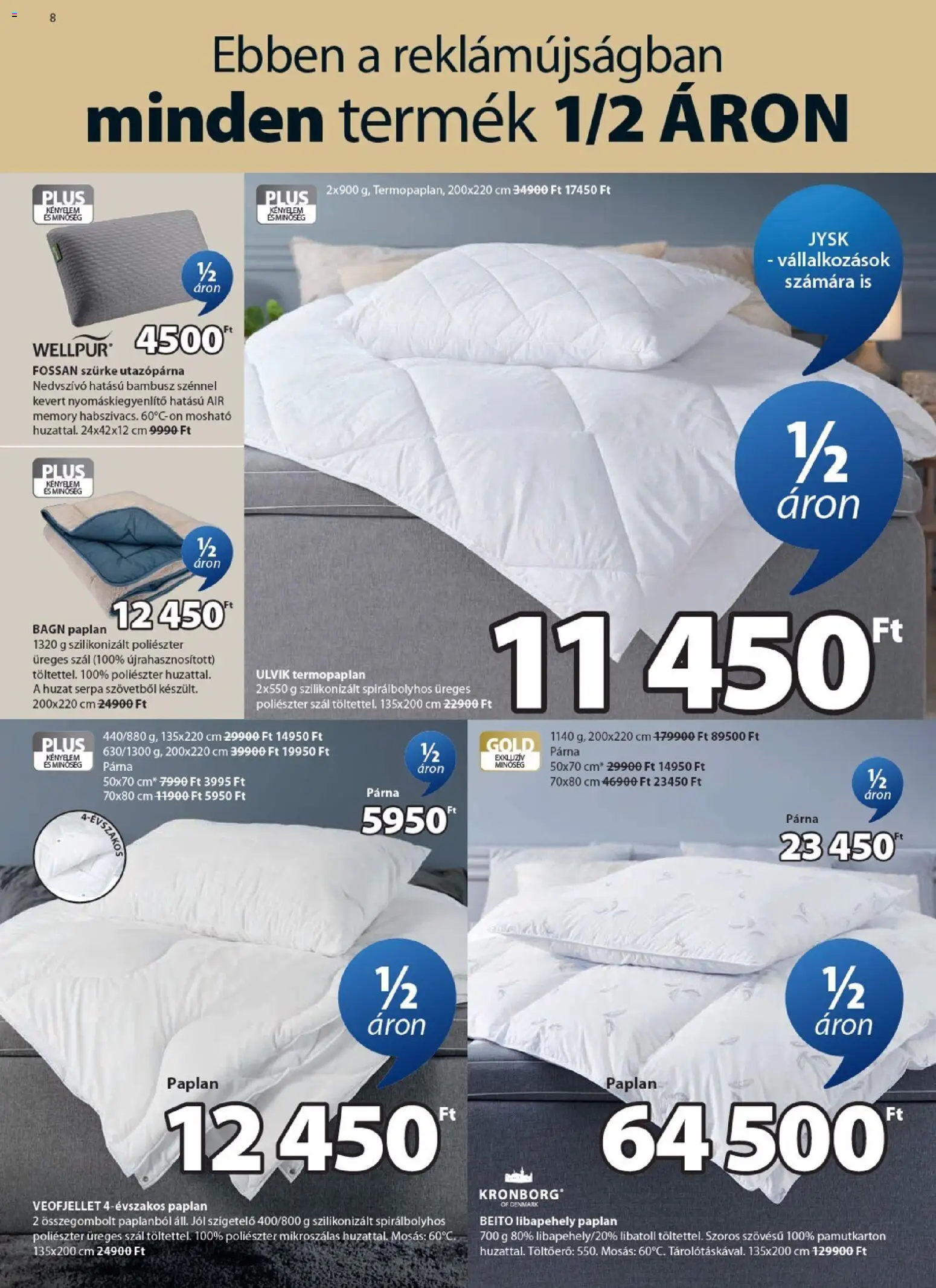 JYSK akciós ujság - amely érvényes a következő dátumtól: 25.02.2026 | Oldal: 8 | Termékek: Paplan, Párna