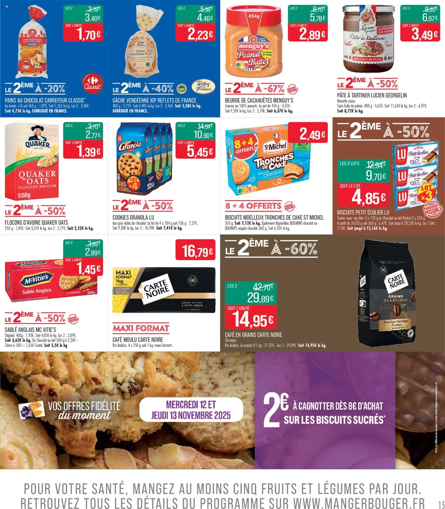 {H1} | Page: 15 | Produits: Pâte à tartiner, Chocolat, Biscuits, Granola