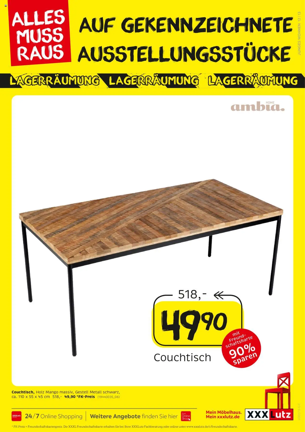 XXXL Lutz Größte Lagerräumungsverkauf - gültig ab dem 18.08.2025 | Seite: 13 | Produkte: Couchtisch, Mango