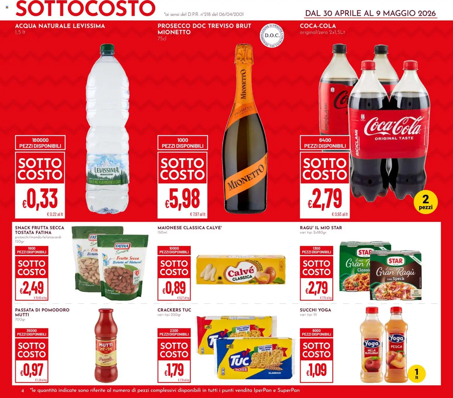 Volantino Pan del 30.04.2026 | Pagina: 4 | Prodotti: Pesca, Passata di pomodoro, Ragú, Acqua naturale