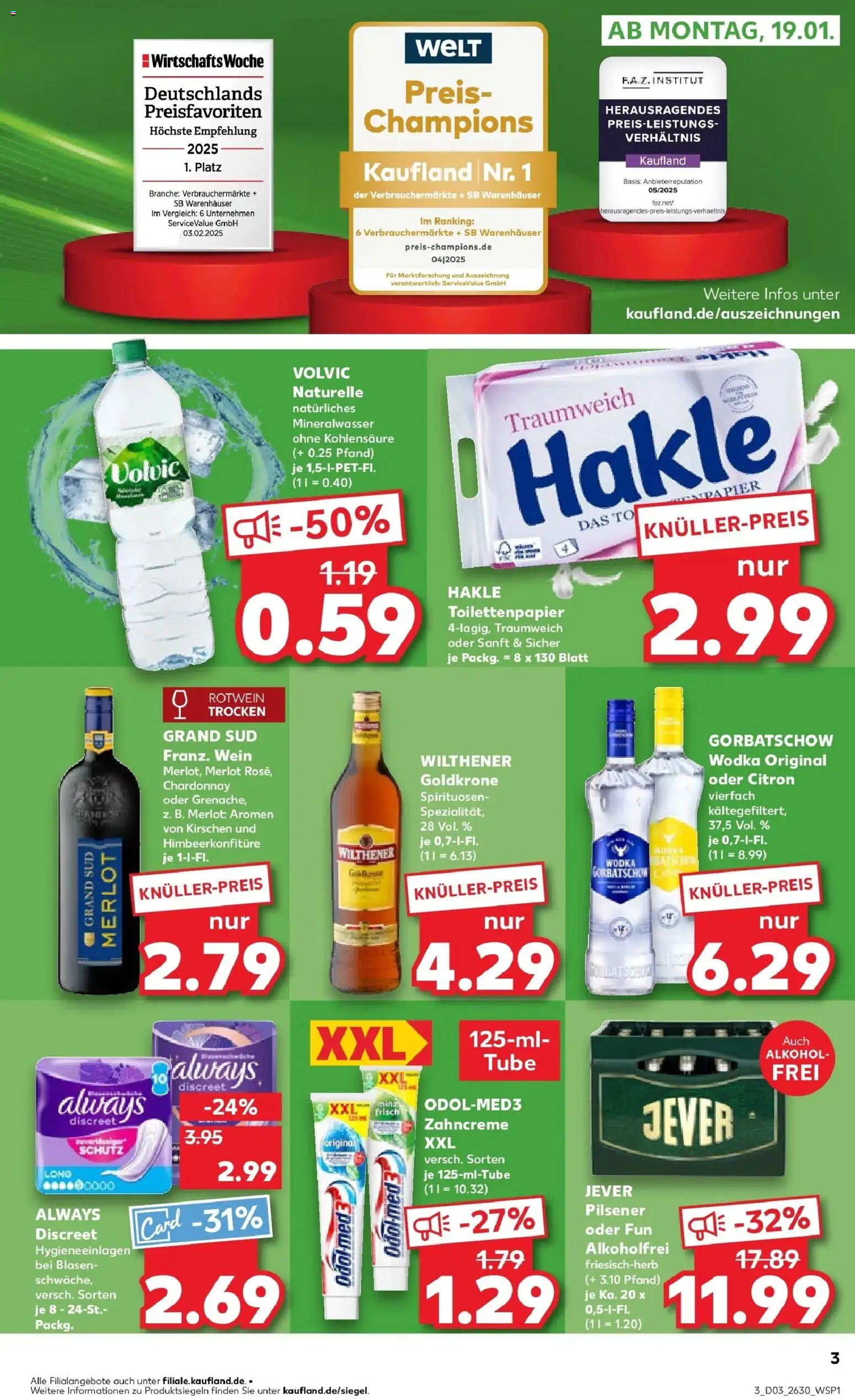 Kaufland prospekt Leipzig	 – gültig ab 19.01.2026 | Seite: 3 | Produkte: Wilthener, Rotwein, Mineralwasser, Vodka