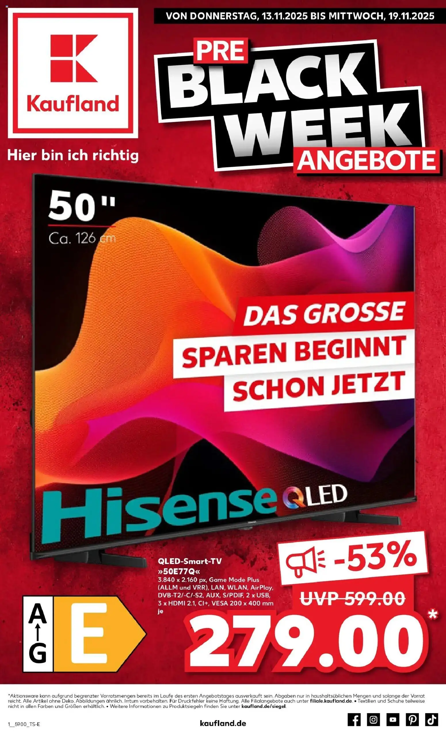 Kaufland prospekt Delitzsch	 – gültig ab 13.11.2025 | Seite: 1 | Produkte: Hisense, Smart TV, TV