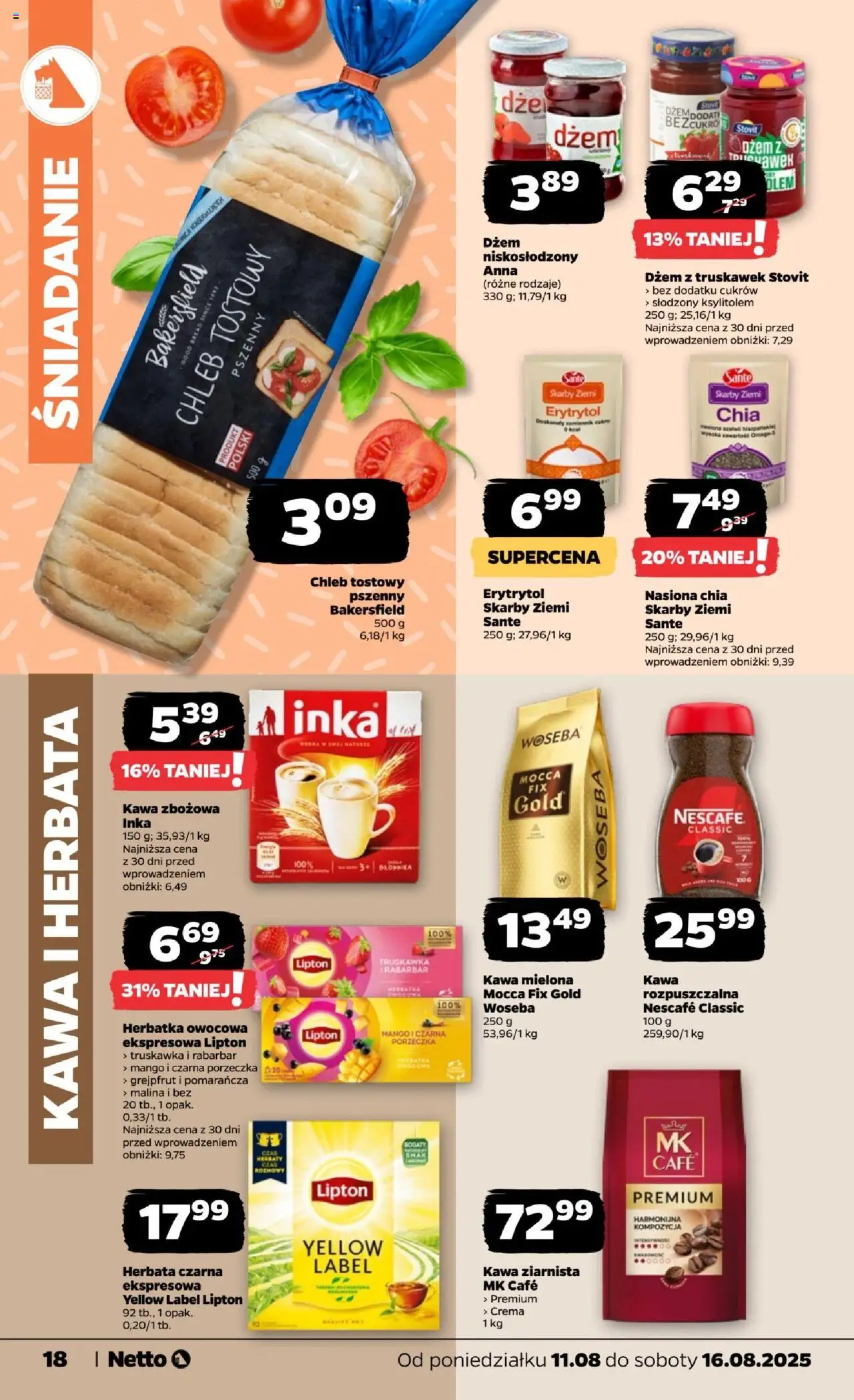 Netto gazetka - Spożywcza od 11.08.2025 | Strona: 18 | Produkty: Malina, Nescafe, Kawa ziarnista, Nasiona