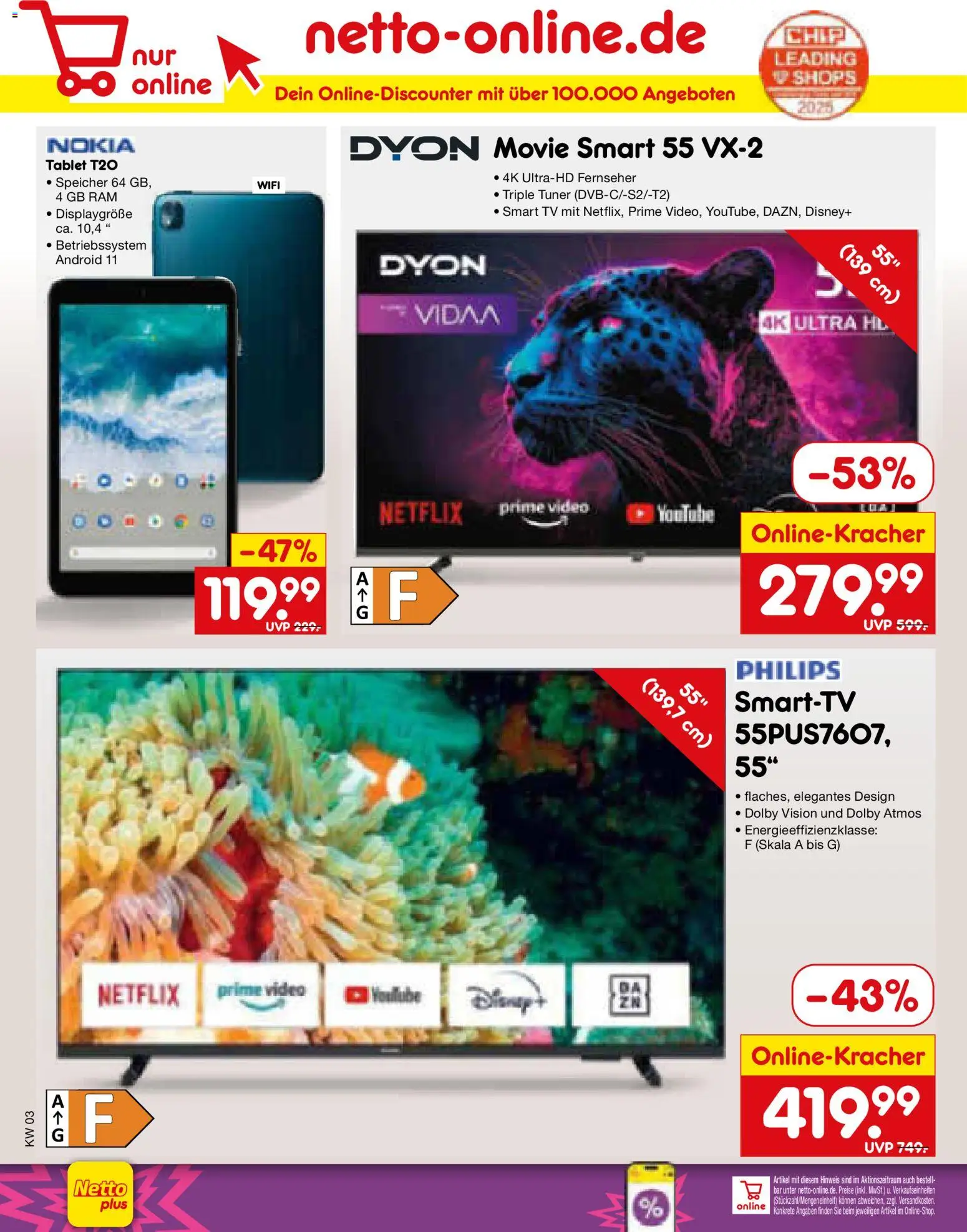 Netto Marken-Discount Prospekt 	 – gültig ab 12.01.2026 | Seite: 38 | Produkte: Nokia, Philips, Tablet, TV